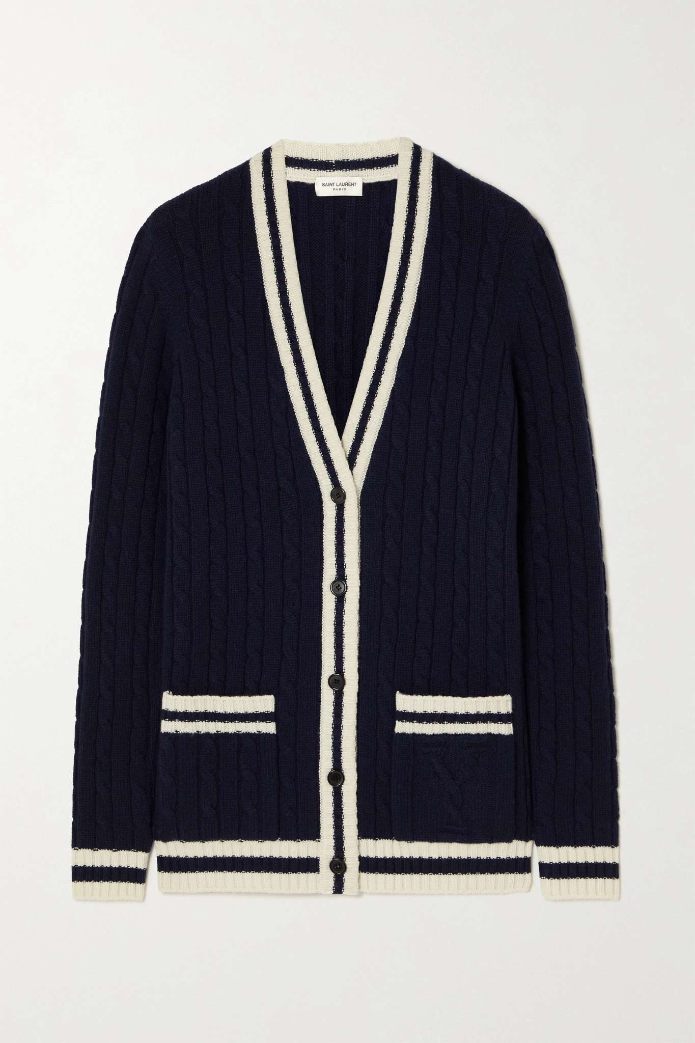 Striped cable-knit cashmere cardigan - 1