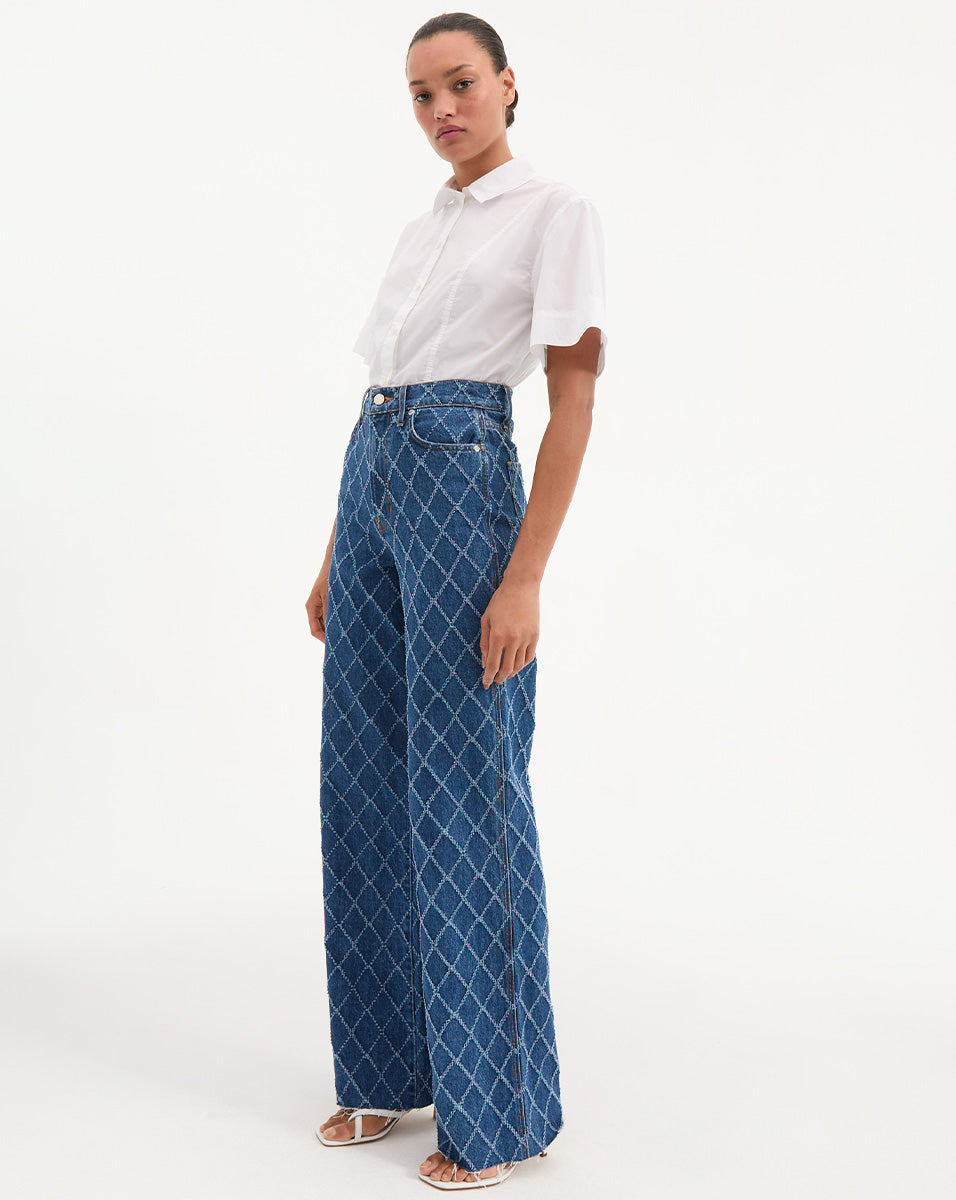 TAYLOR DIAMOND PRINTED WIDE LEG JEAN - 2