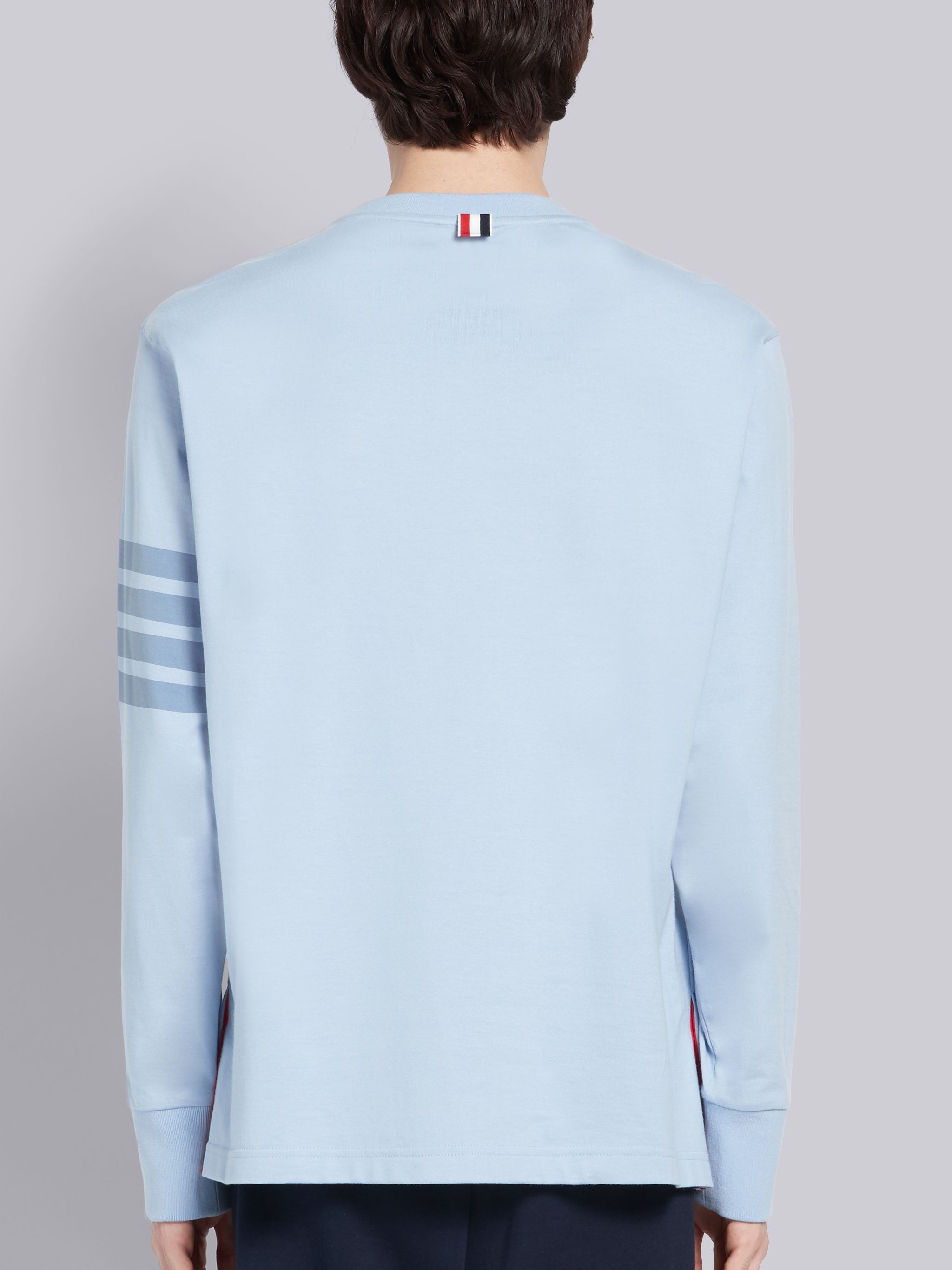 Light Blue Cotton Jersey Long Sleeve Tonal 4-Bar Rugby T-shirt - 3