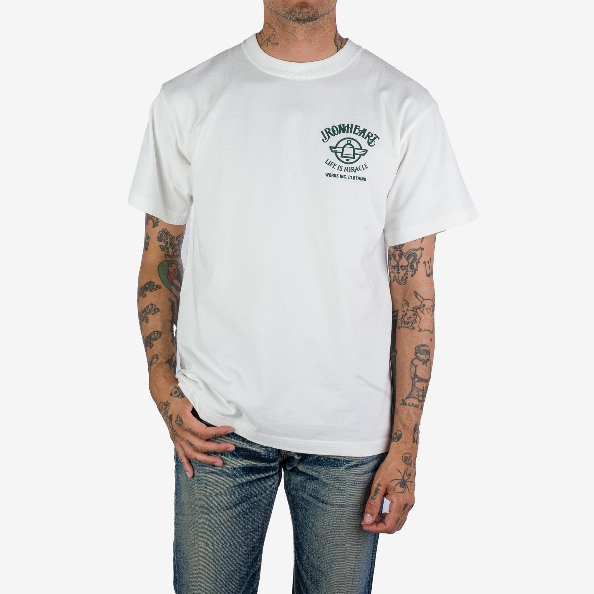 IHPT-2306-WHT 7.5oz Printed Loopwheel Crew Neck T-Shirt - White - 2