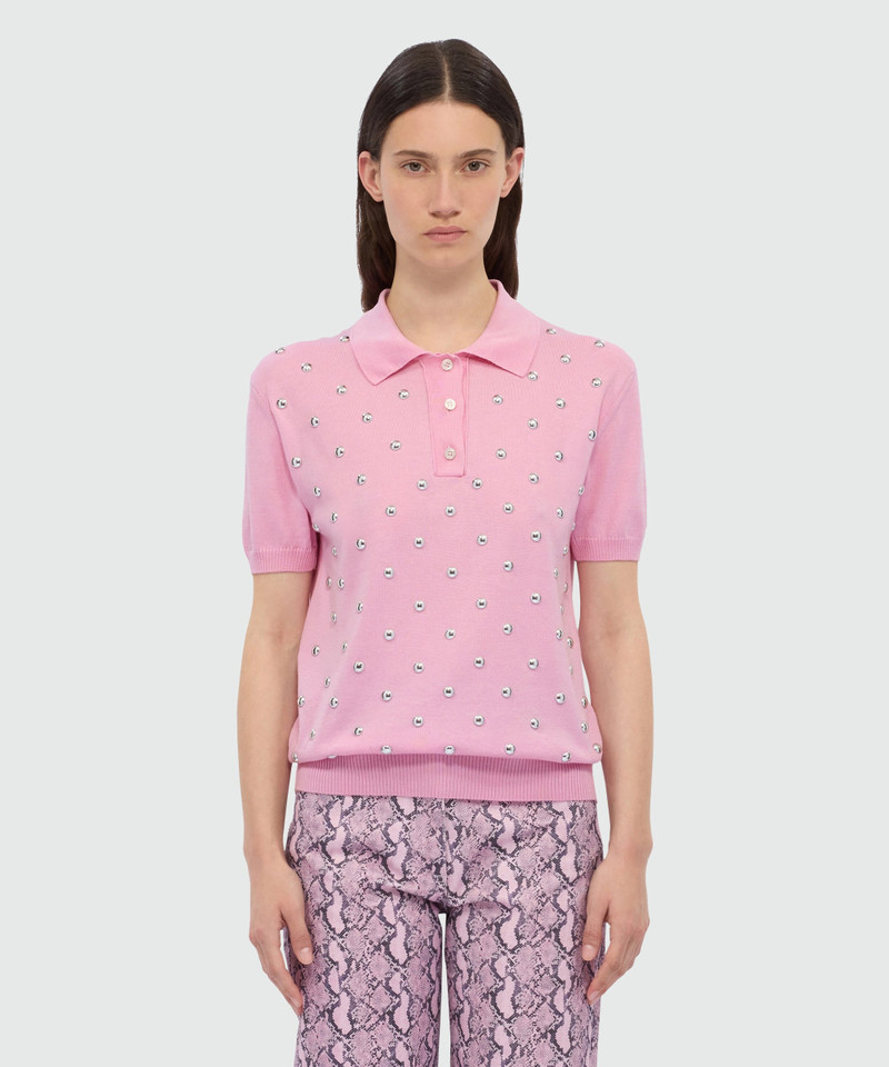 MSGM Pink knit polo with studs. outlook