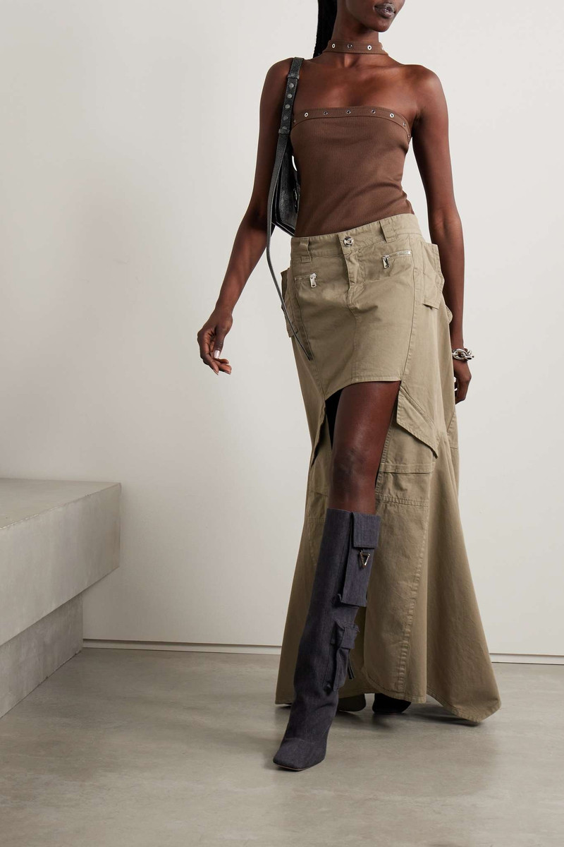 THE ATTICO Lace-up ribbed cotton-jersey halterneck tank outlook