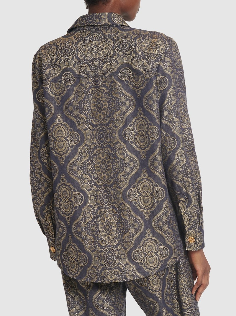 Printed cotton & linen long sleeve shirt - 3