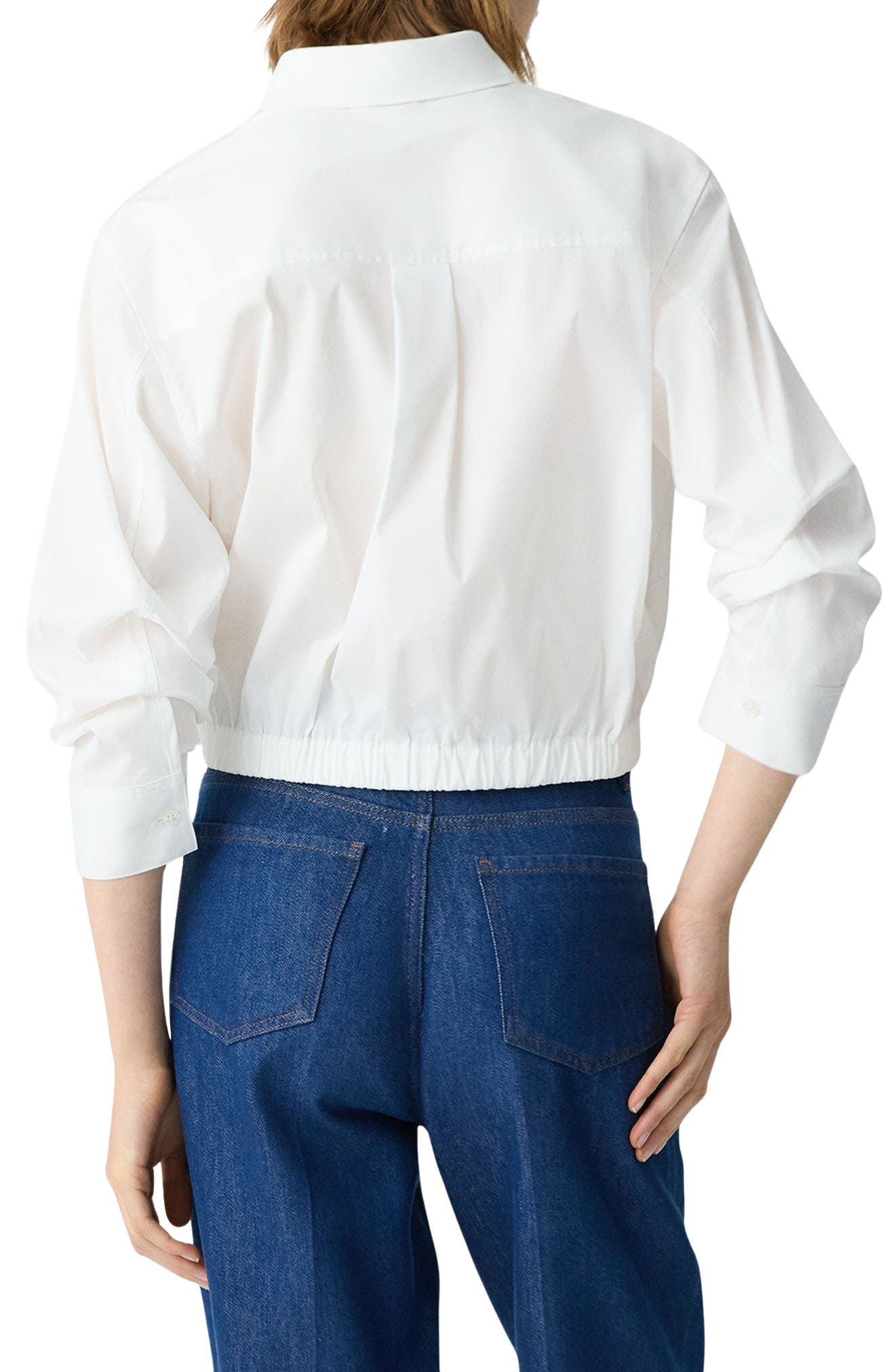 Theory Fixed Sleeve Cotton Blend Button-Up Bubble Shirt in White at Nordstrom - 2