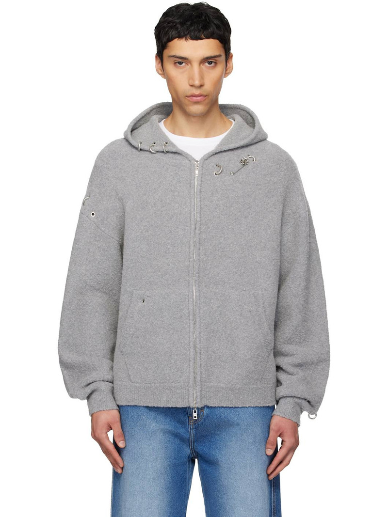 Gray Rose Thorns Oversized Zip-Up Hoodie 1
