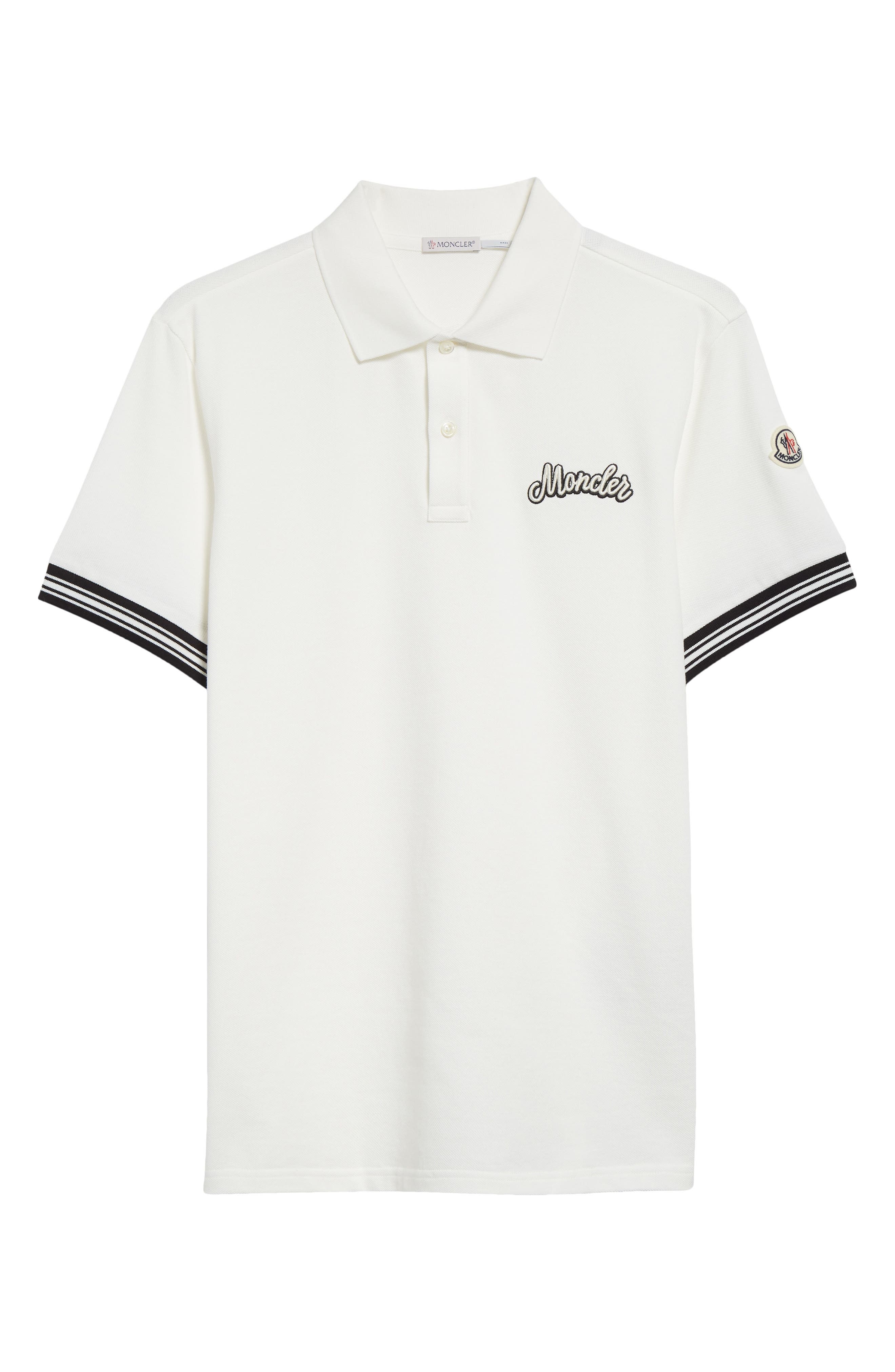 Moncler Logo Embroidered Cotton Polo in Silk White at Nordstrom - 5