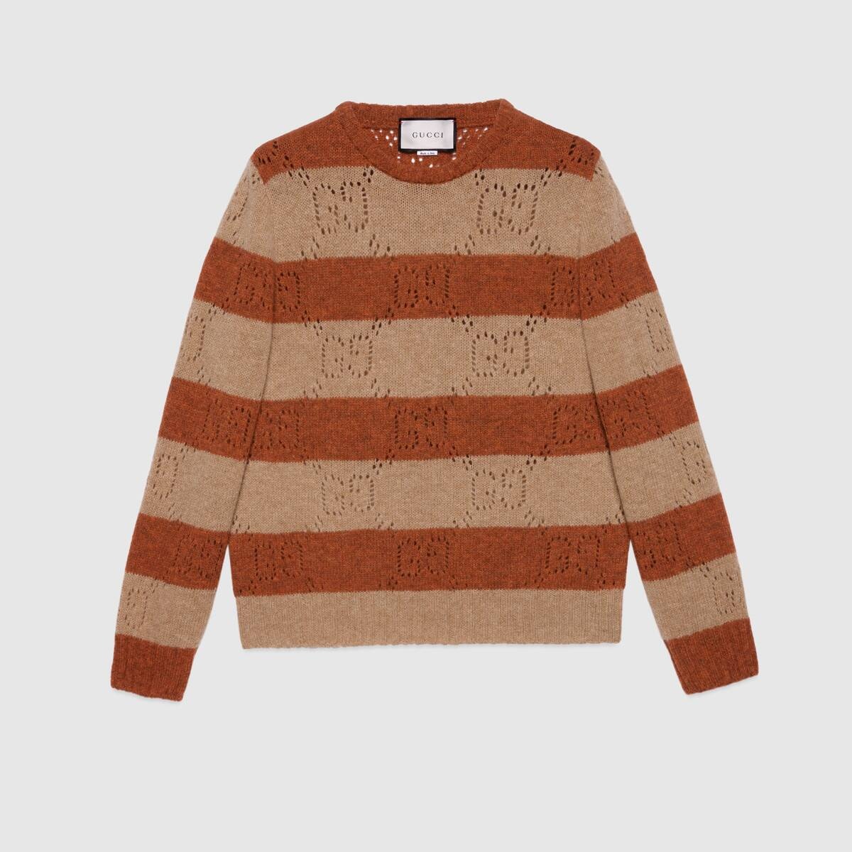 GG knit striped wool sweater - 1