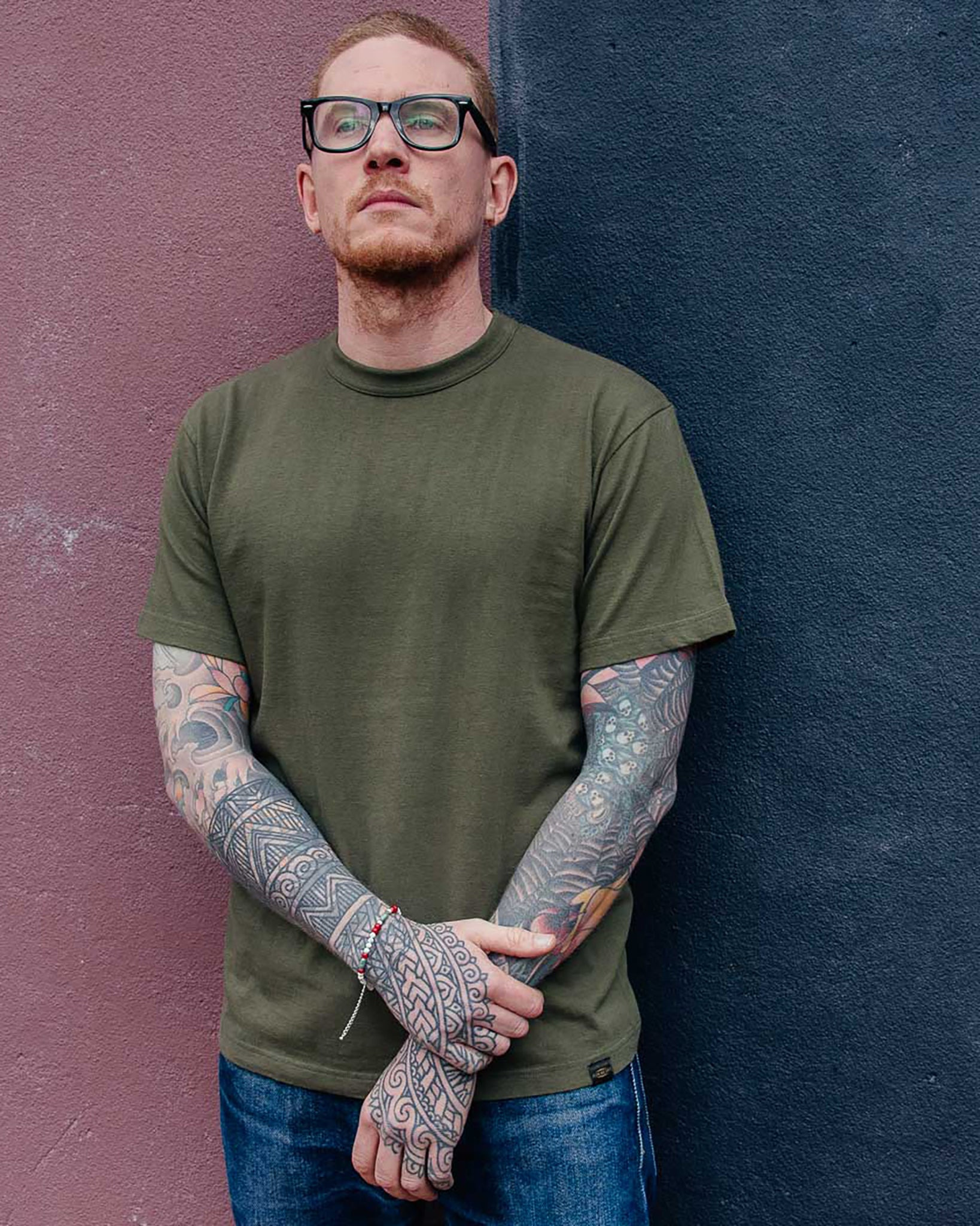 IHT-1610L-OLV 6.5oz Loopwheel Crew Neck T-Shirt with longer body - Olive - 4