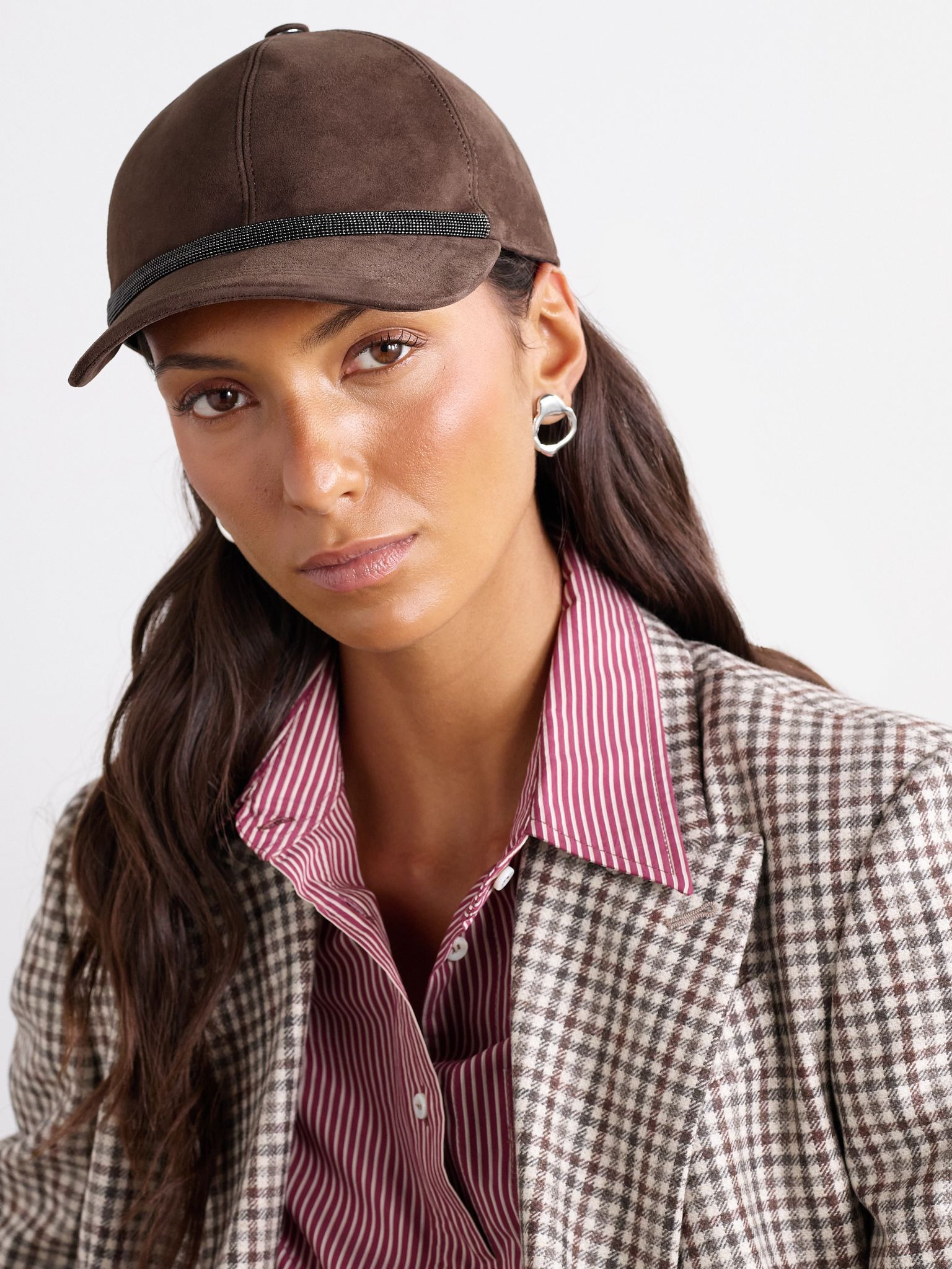 Bead-embellished suede baseball cap Chocolate - 2