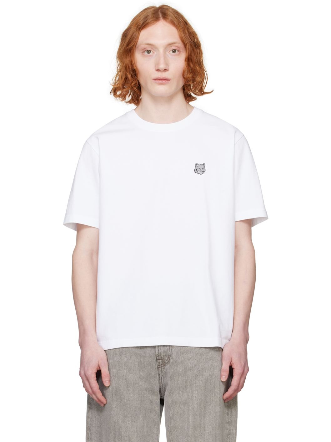 White Bold Fox Head Patch Comfort T-shirt - 1
