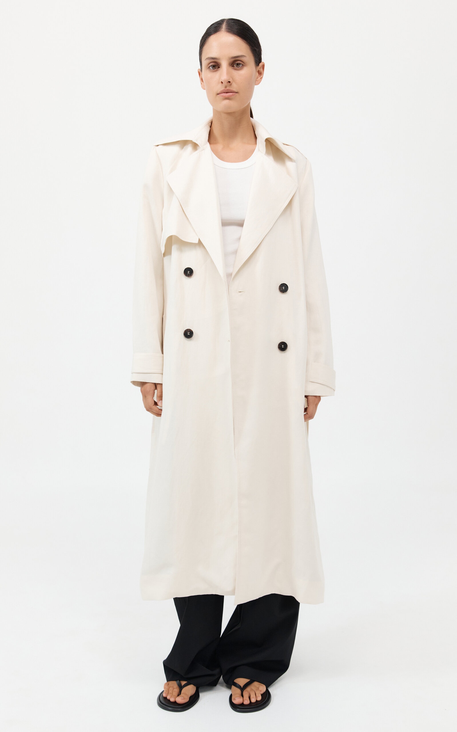 Relaxed Tencel-Linen Trench Coat off-white - 4