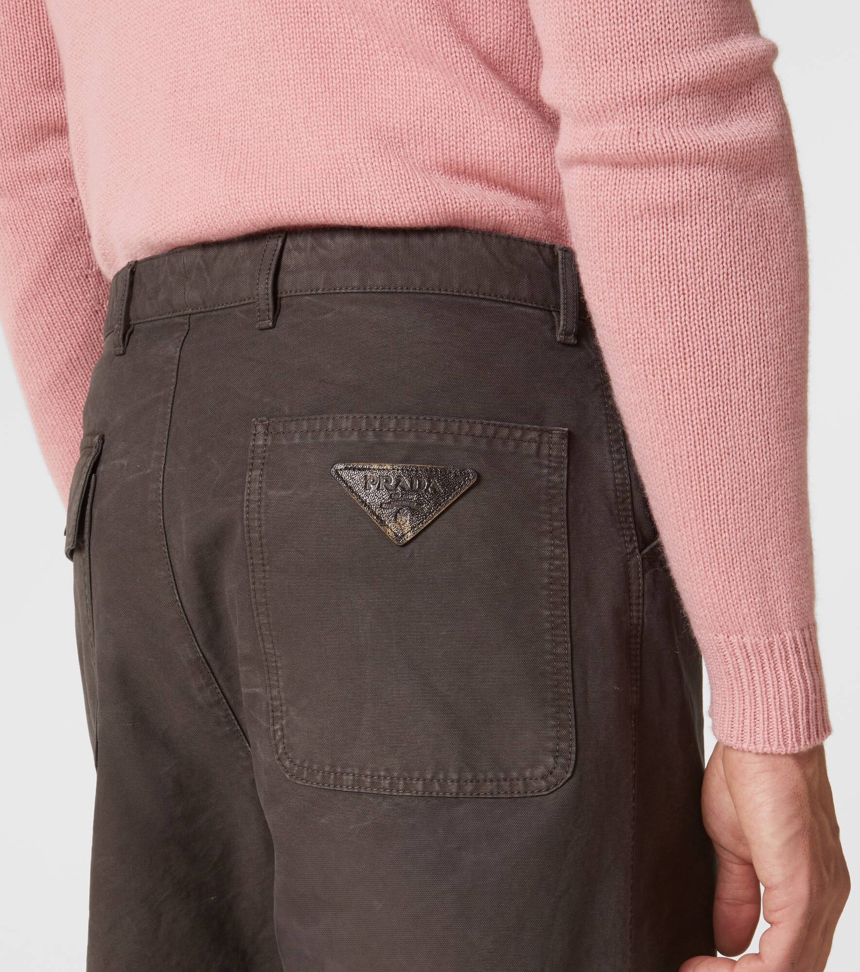 Leather-trimmed cotton straight pants - 5