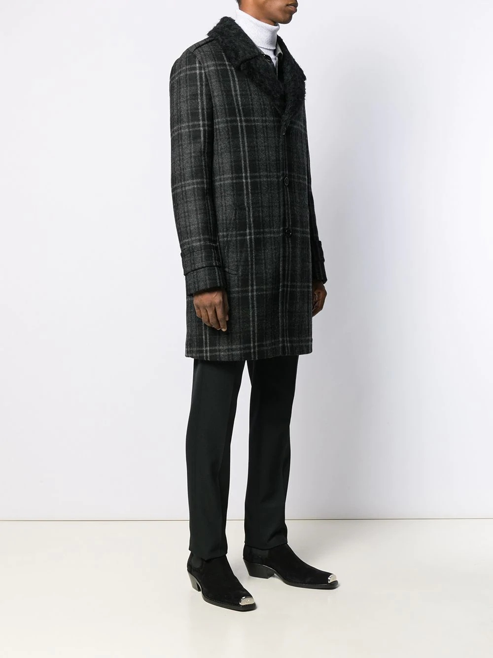 checked wool coat - 3