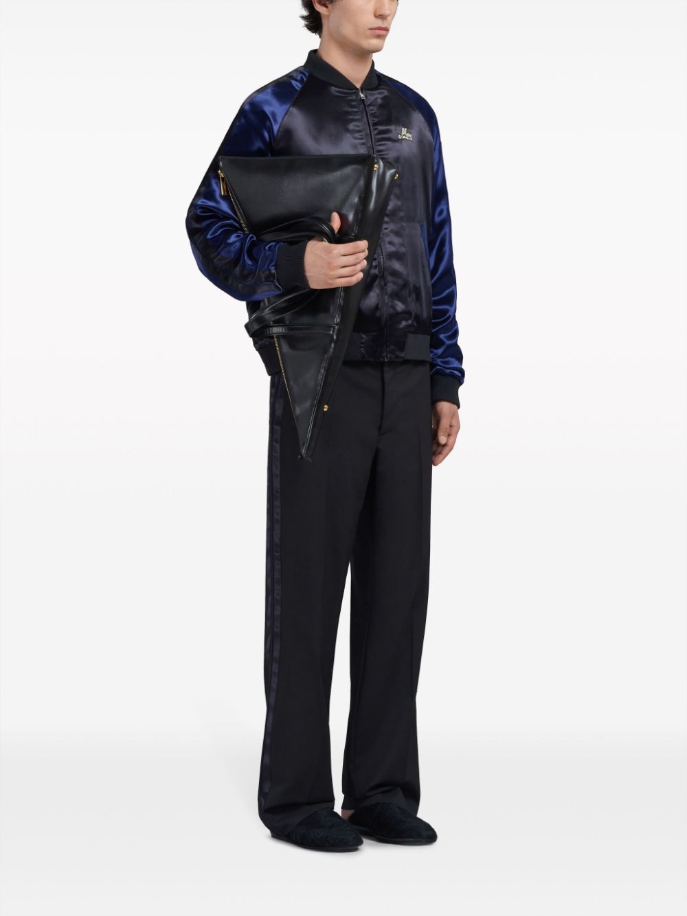 logo-embroidered satin bomber jacket - 3