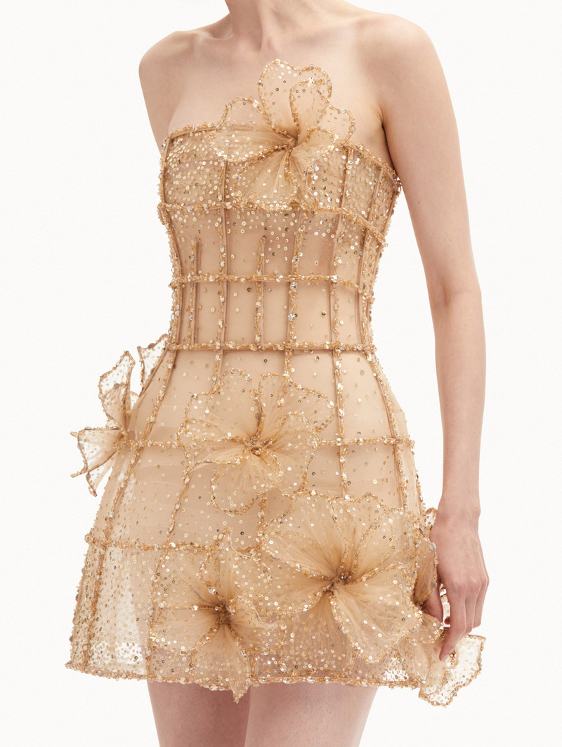 oscar de la renta orchid embroidered cocktail dress Halter Orchid Embroidered Dress main image 1