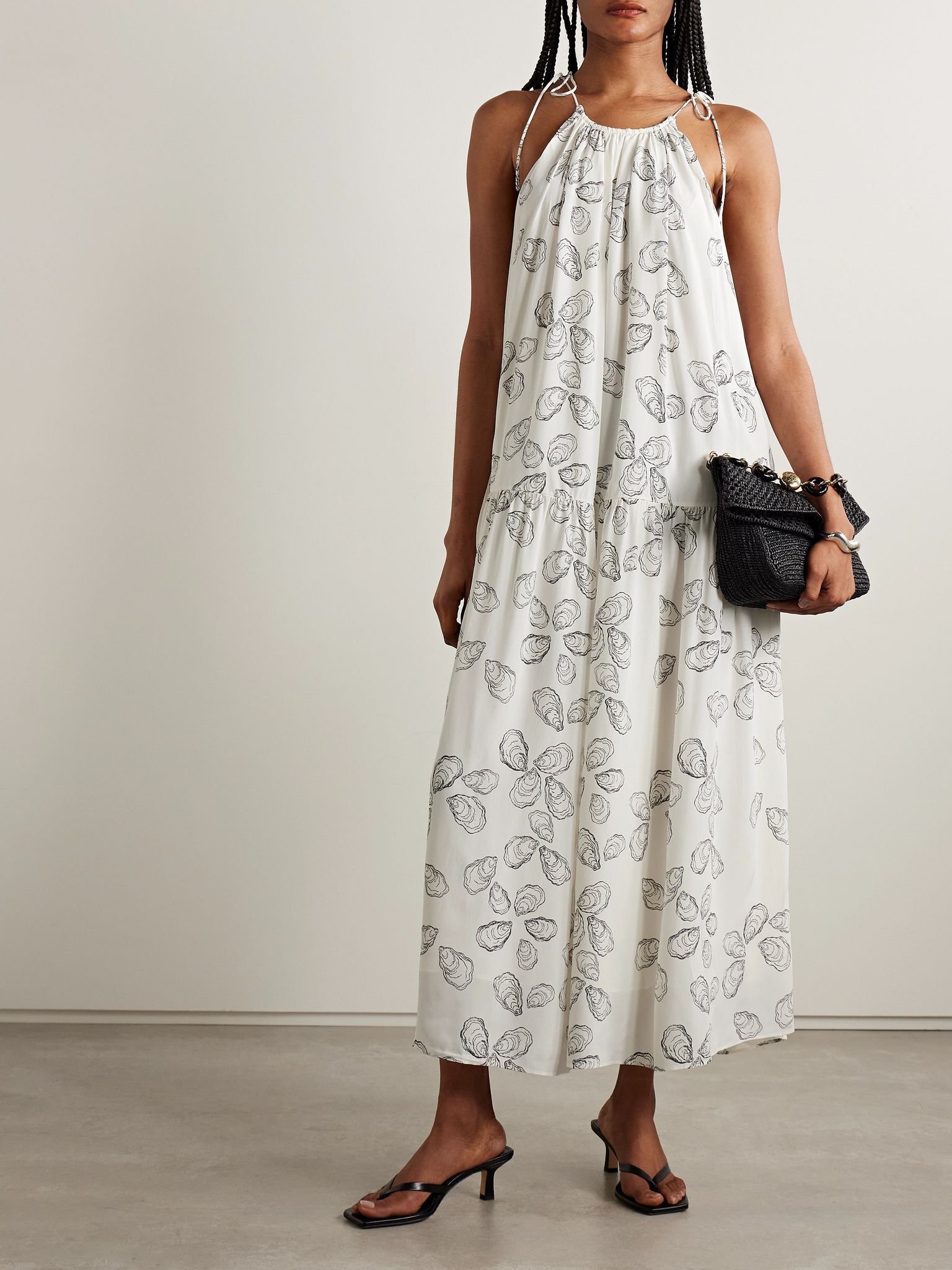 Santana printed voile midi dress White - 2
