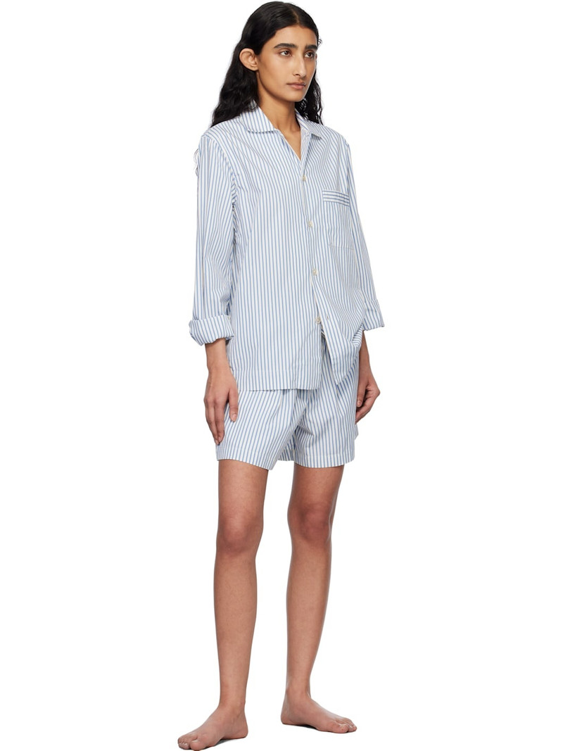TEKLA Off-White & Blue Poplin Long-Sleeved Pyjama Shirt outlook