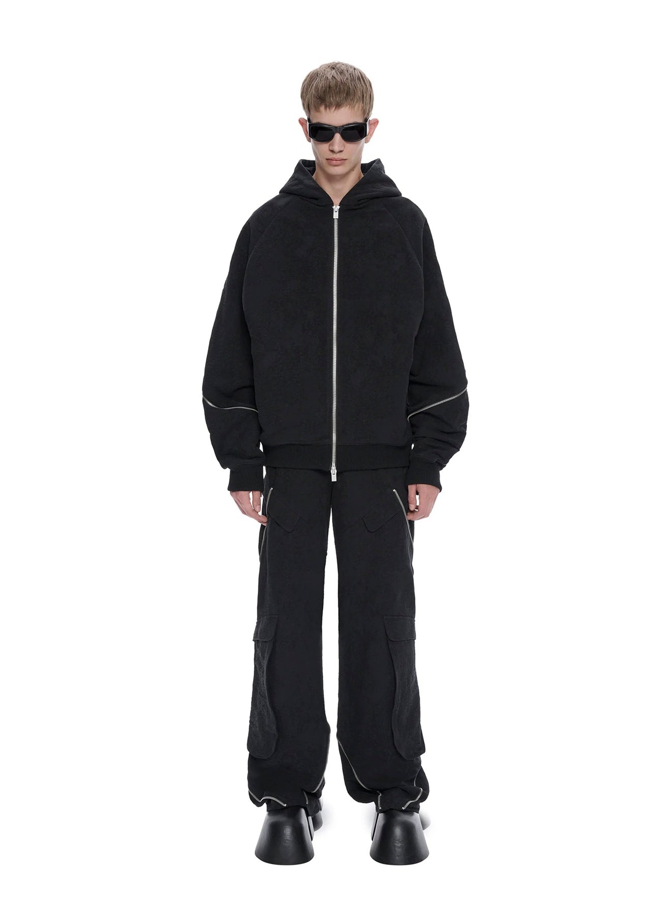 BLACK PUNCTURED CARGO TROUSER - 8