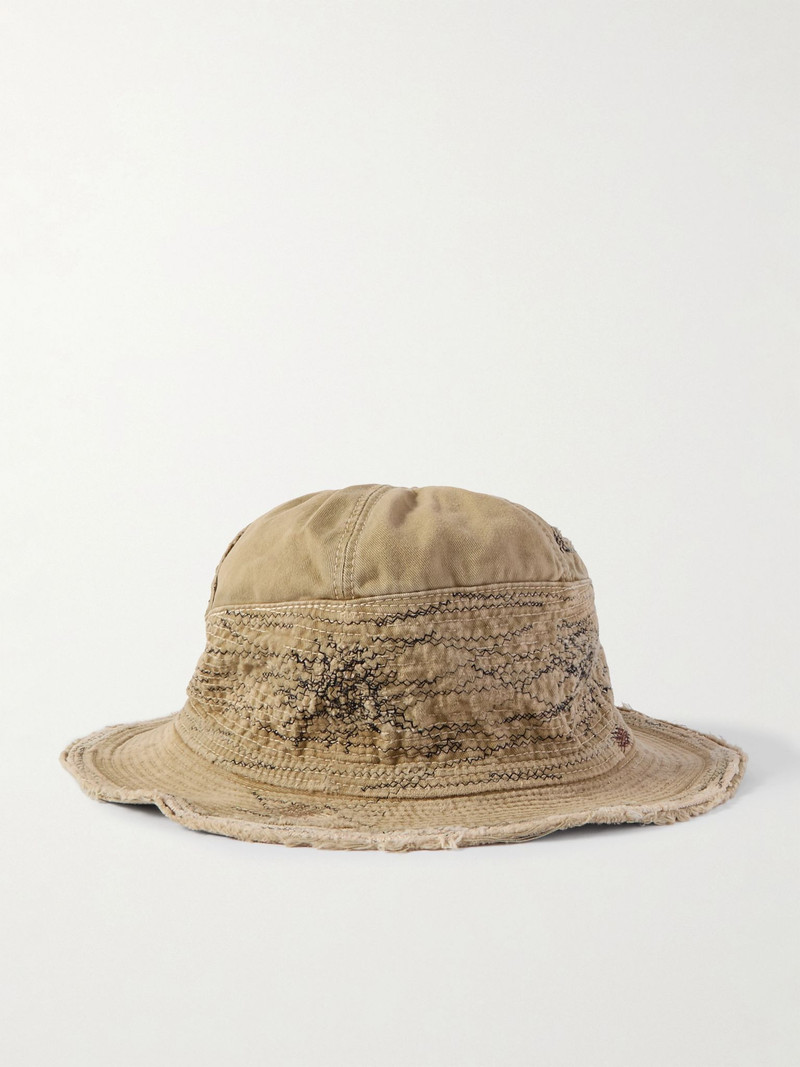 The Old Man and the Sea Buckled Distressed Cotton-Twill Bucket Hat Beige 1