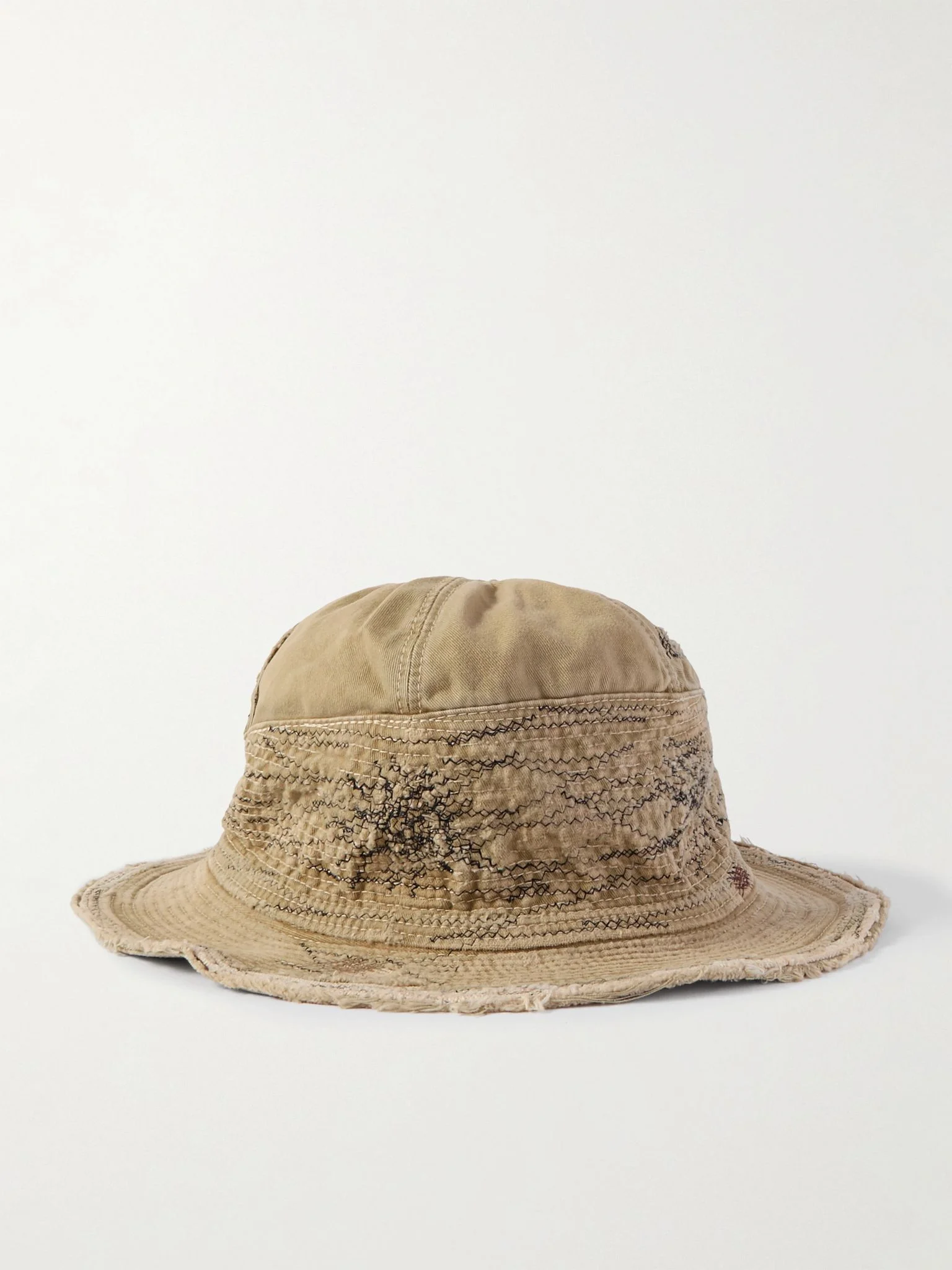 The Old Man and the Sea Buckled Distressed Cotton-Twill Bucket Hat Beige - 1