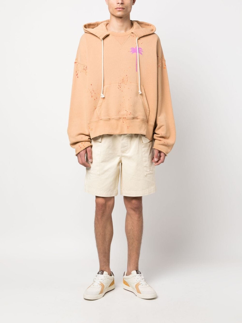 Palm Angels logo-print paint-splatter cotton hoodie outlook