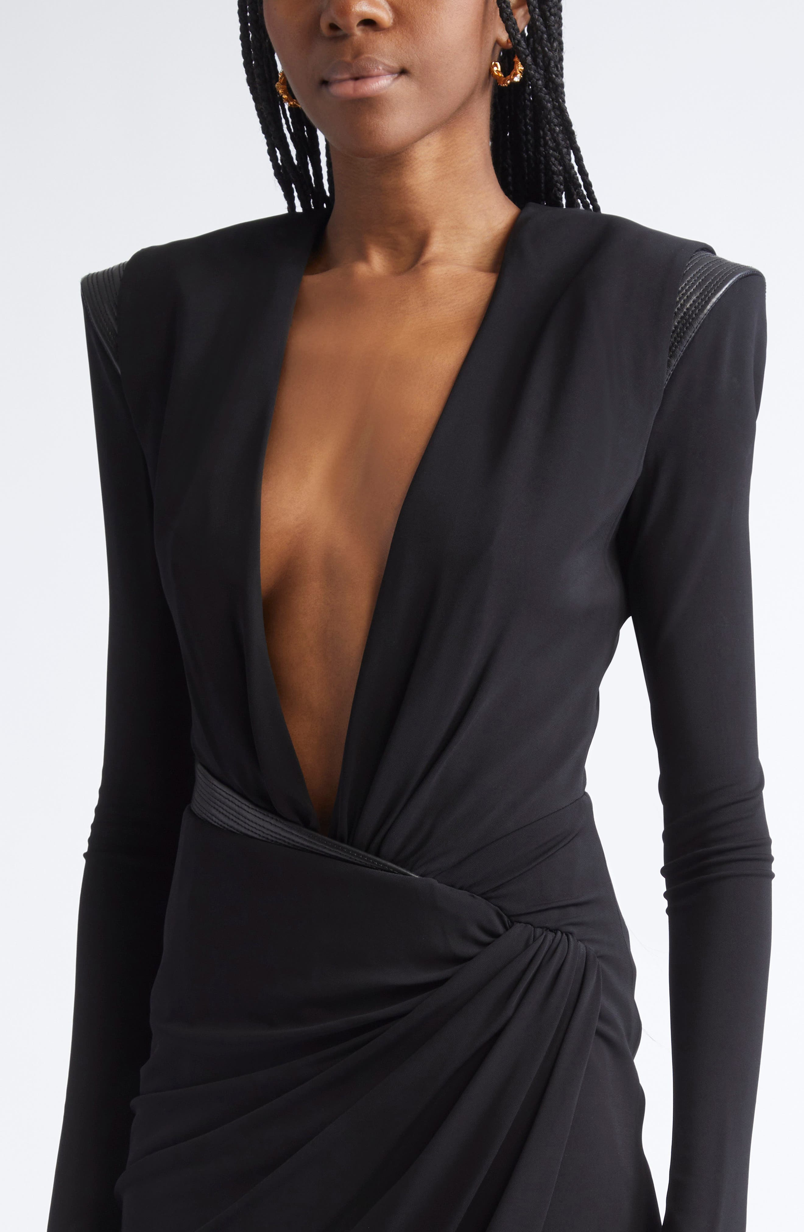 Versace Plunge Neck Long Sleeve Cocktail Dress in Black at Nordstrom - 4