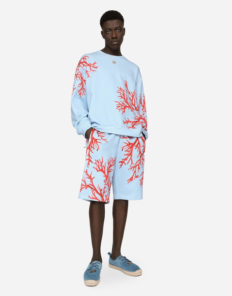 Jersey jogging shorts with coral print - 5