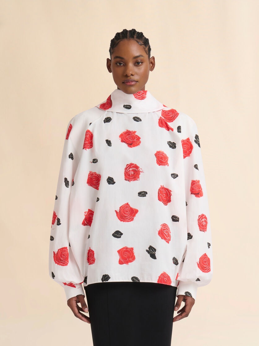 WHITE POPLIN BALLOON TOP WITH IRIS PRINT - 2