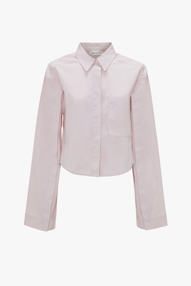 Button Detail Cropped Shirt In Rose Quartz - 1
