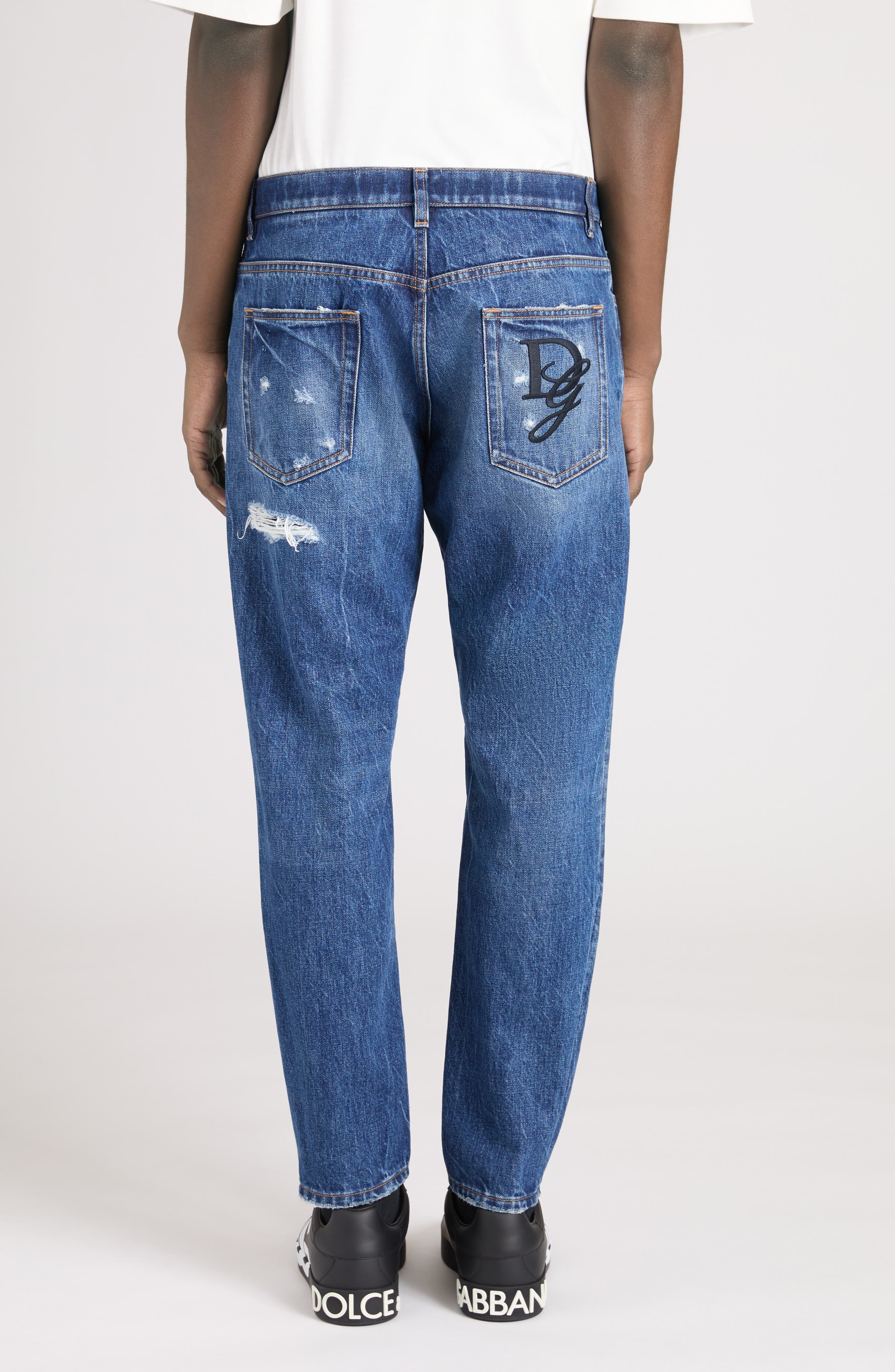 Dolce&Gabbana Logo Embroidered Distressed Loose Fit Jeans in S9001 Variante Abbinata at Nordstrom - 2