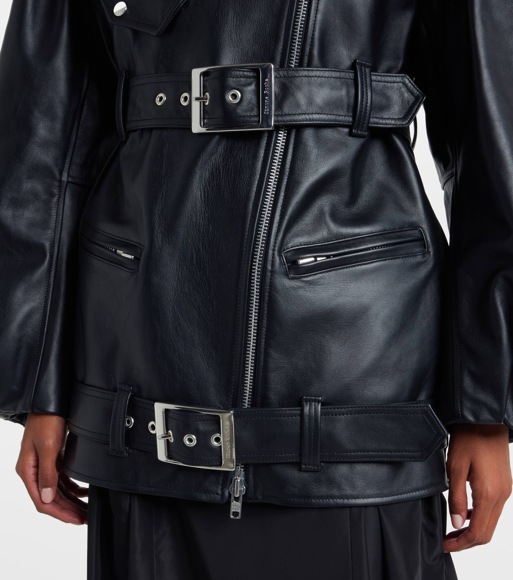 Belted leather biker jacket - 6