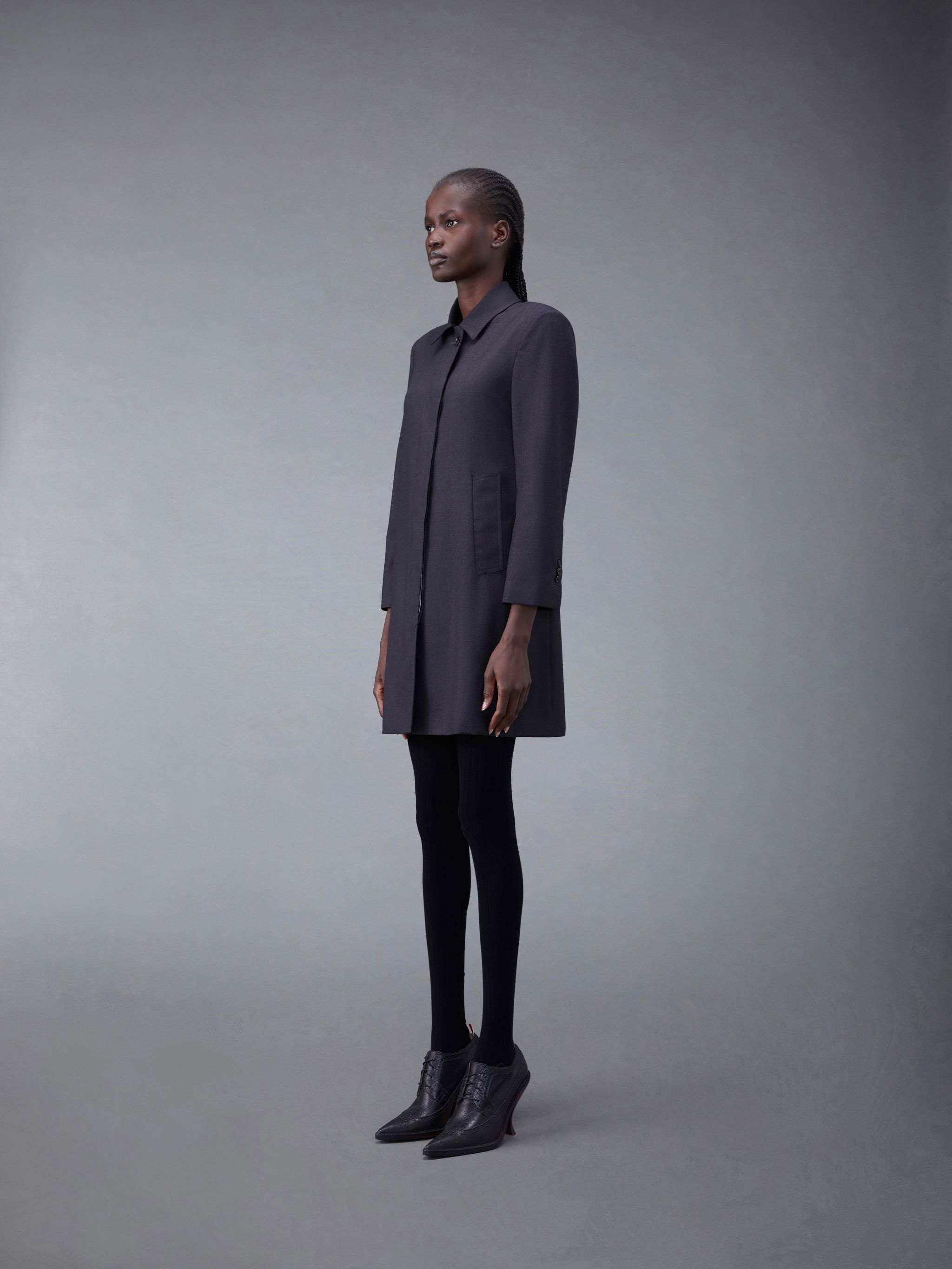 Super 120's Wool Twill Bal Collar Dress - 2