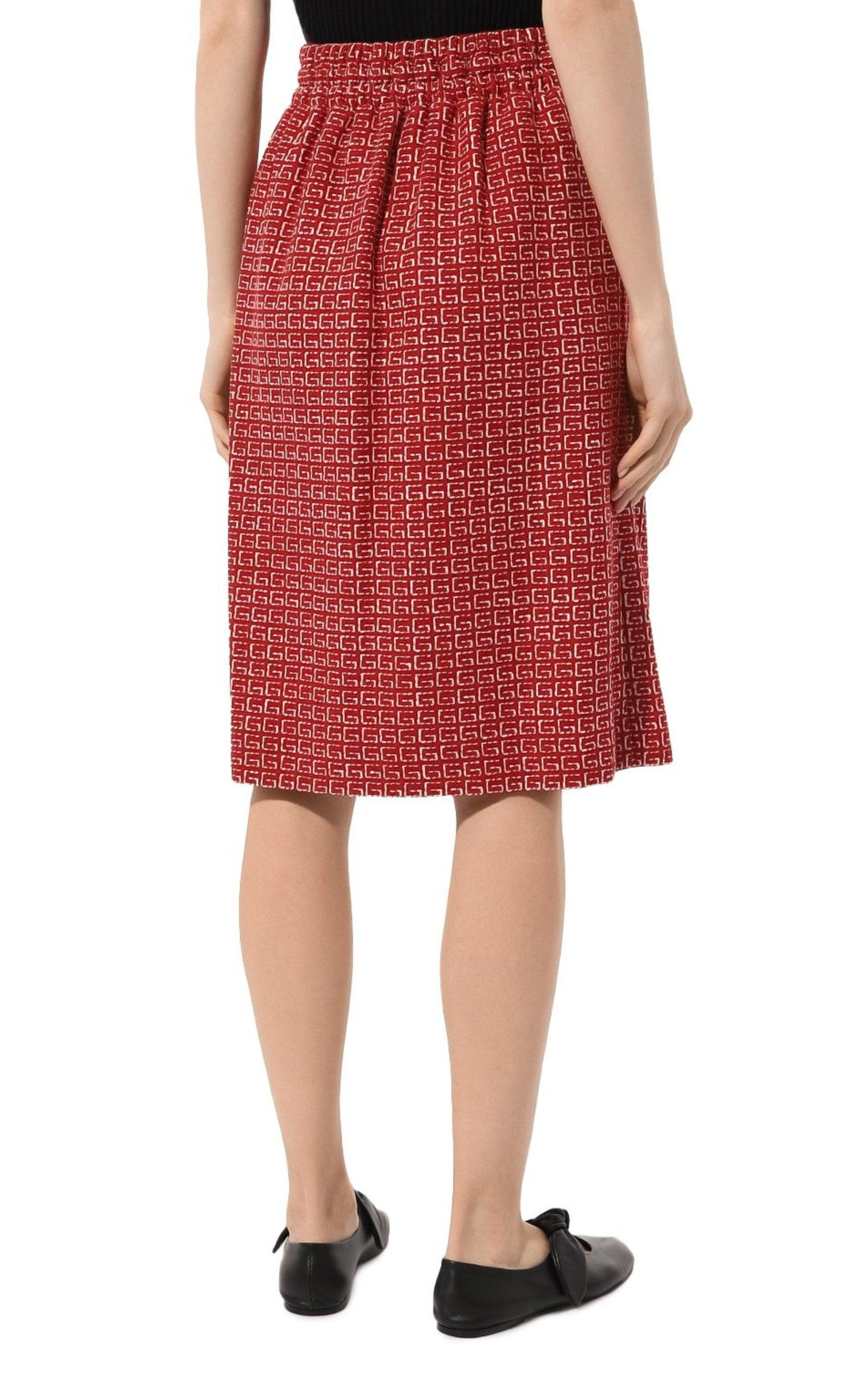Red Jacquard GG Drawstring Skirt - 4