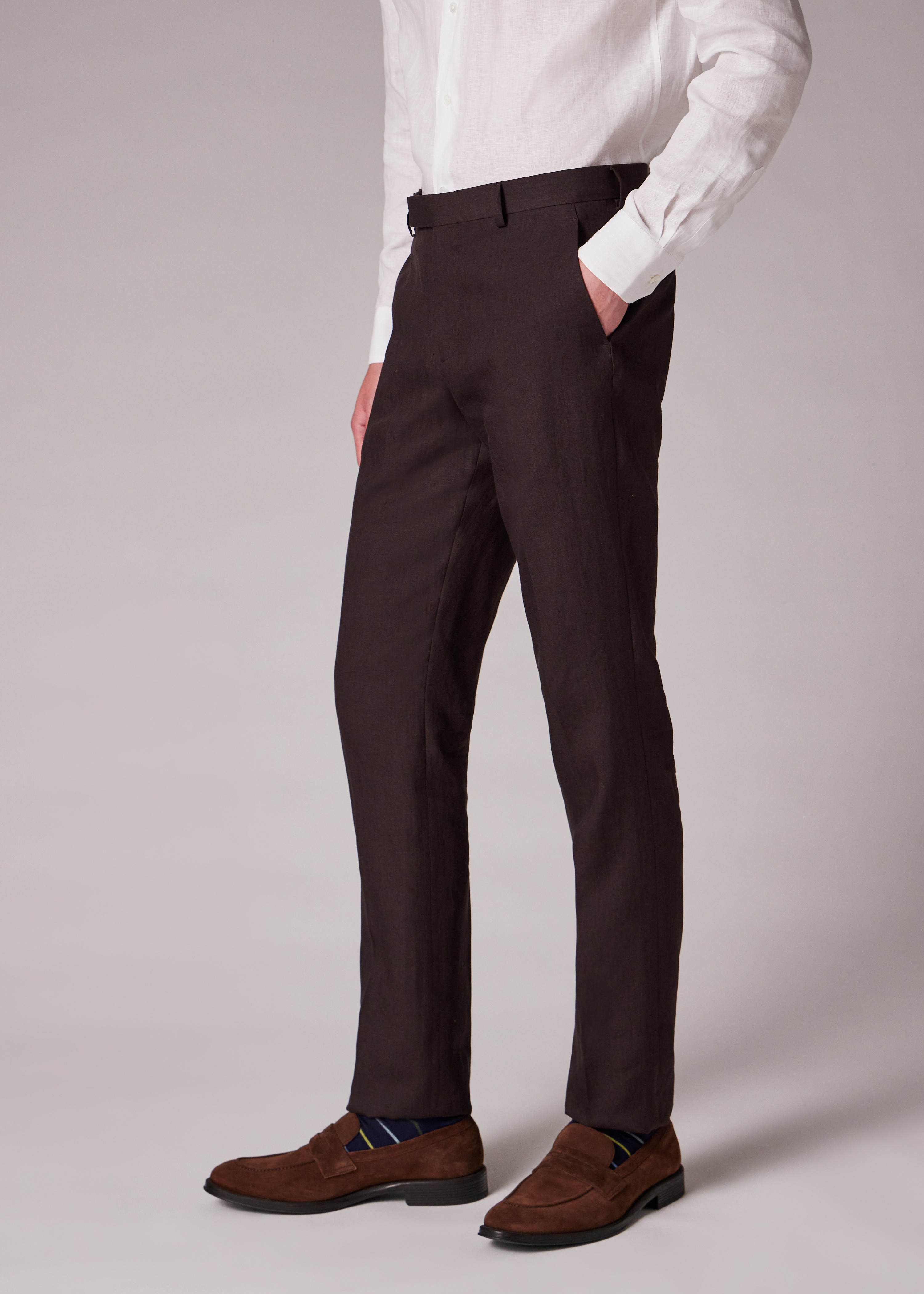 Tapered-Fit Dark Brown Linen Trousers - 5