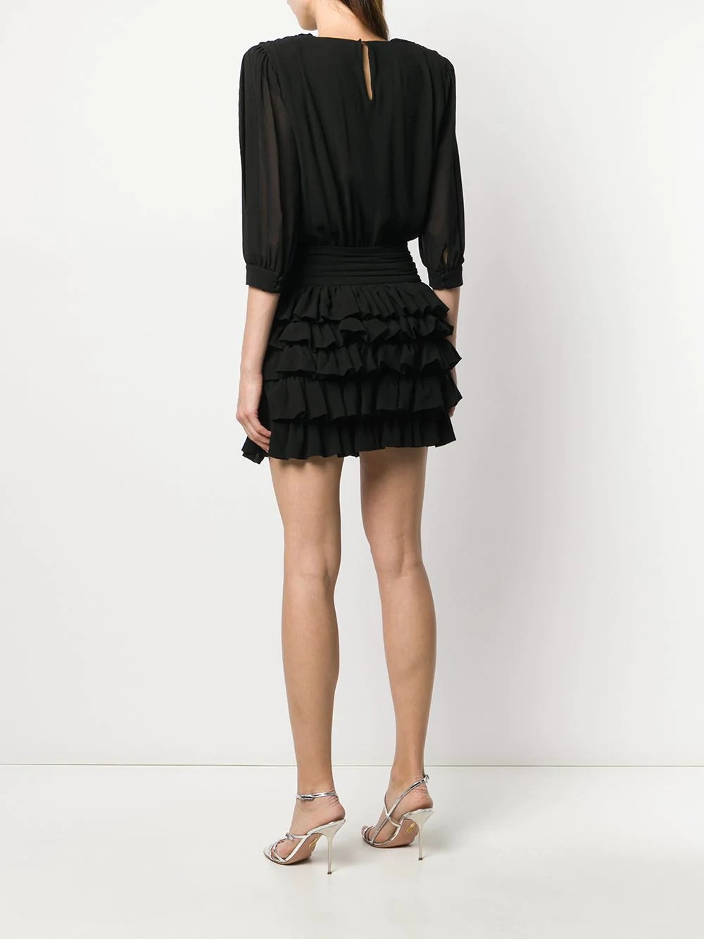 sequinned shoulder ruffled dress - 4