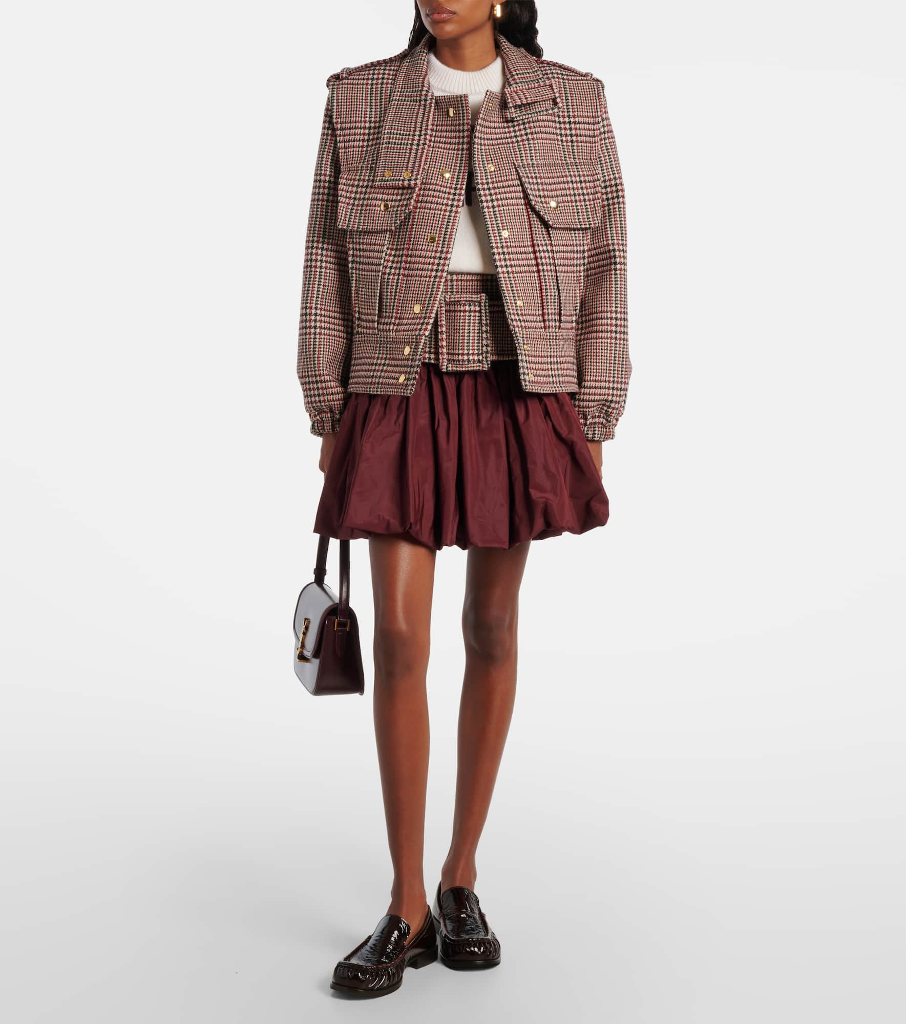 Checked ruched virgin wool miniskirt - 2