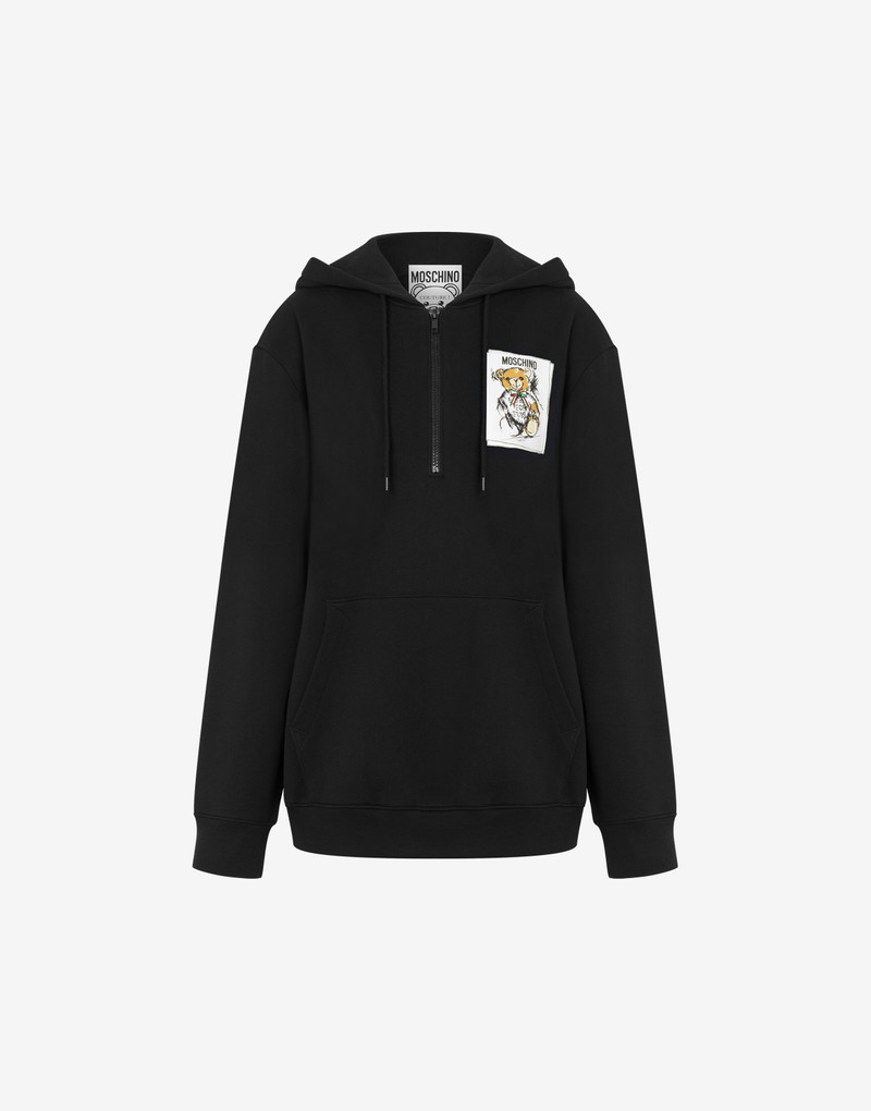 HOODIE WITH ZIP AND DRAWN TEDDY BEAR - 1