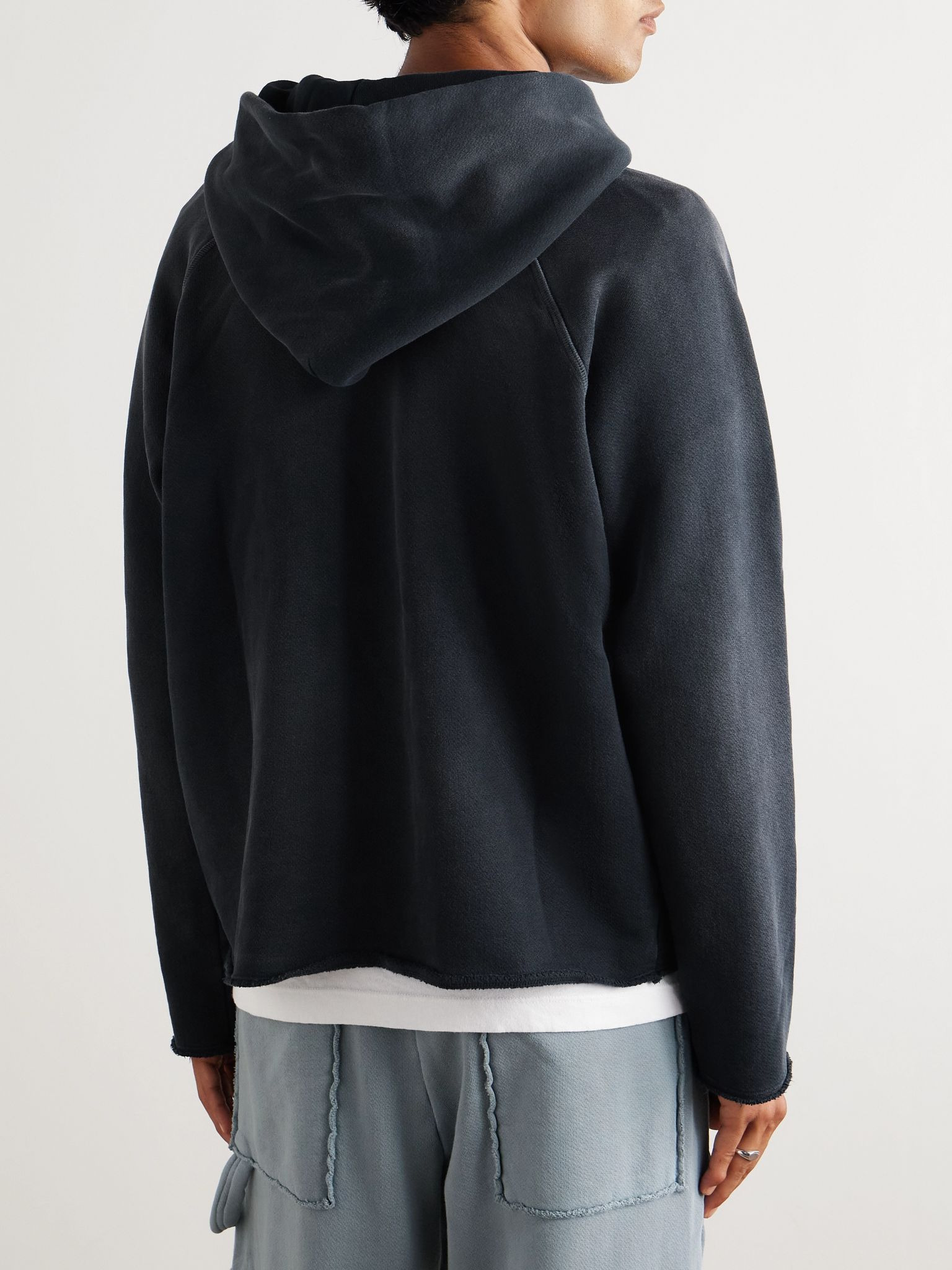 Distressed Cotton-Jersey Hoodie Black - 3