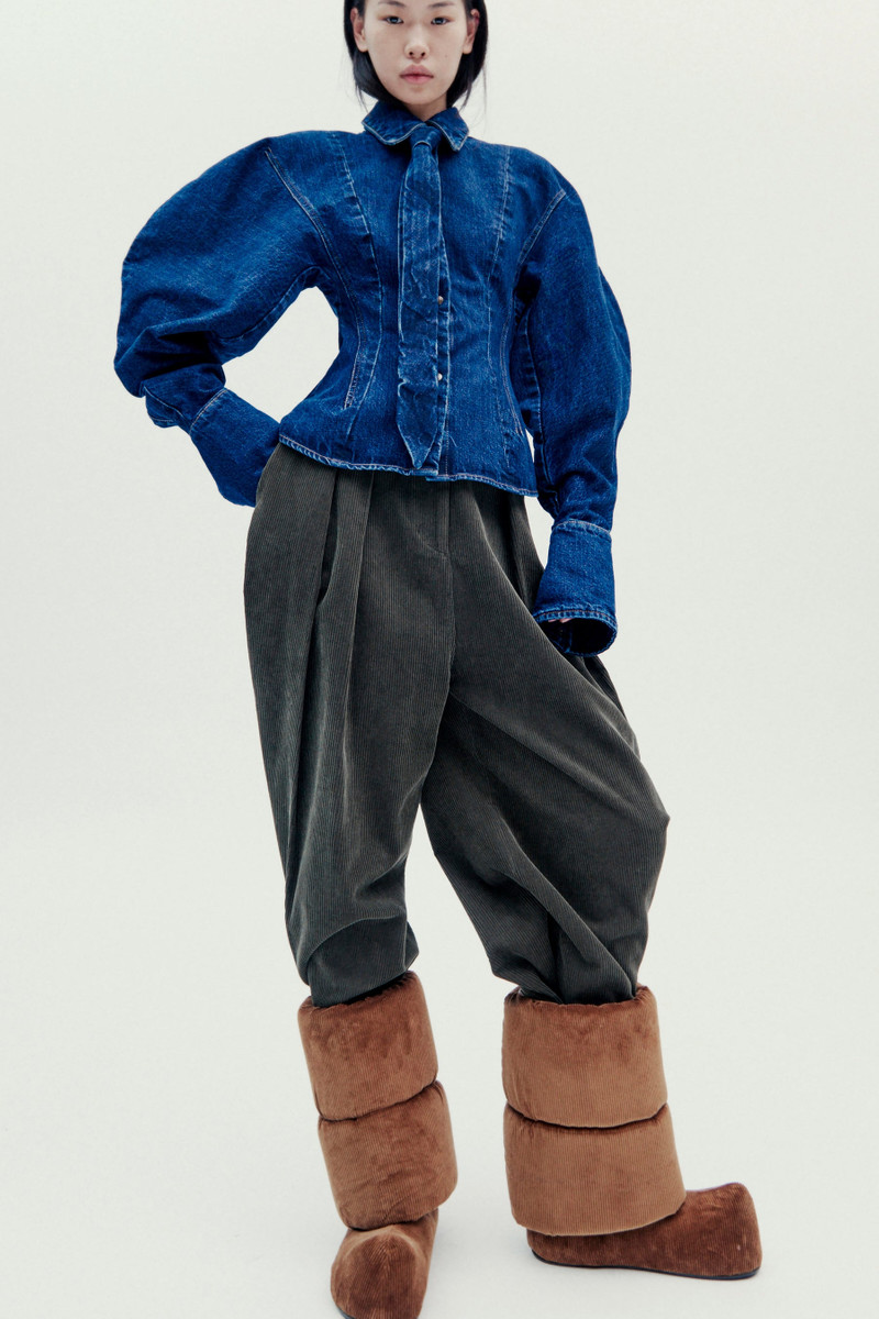 PUFF SLEEVE SHIRT MID BLUE WASH 1