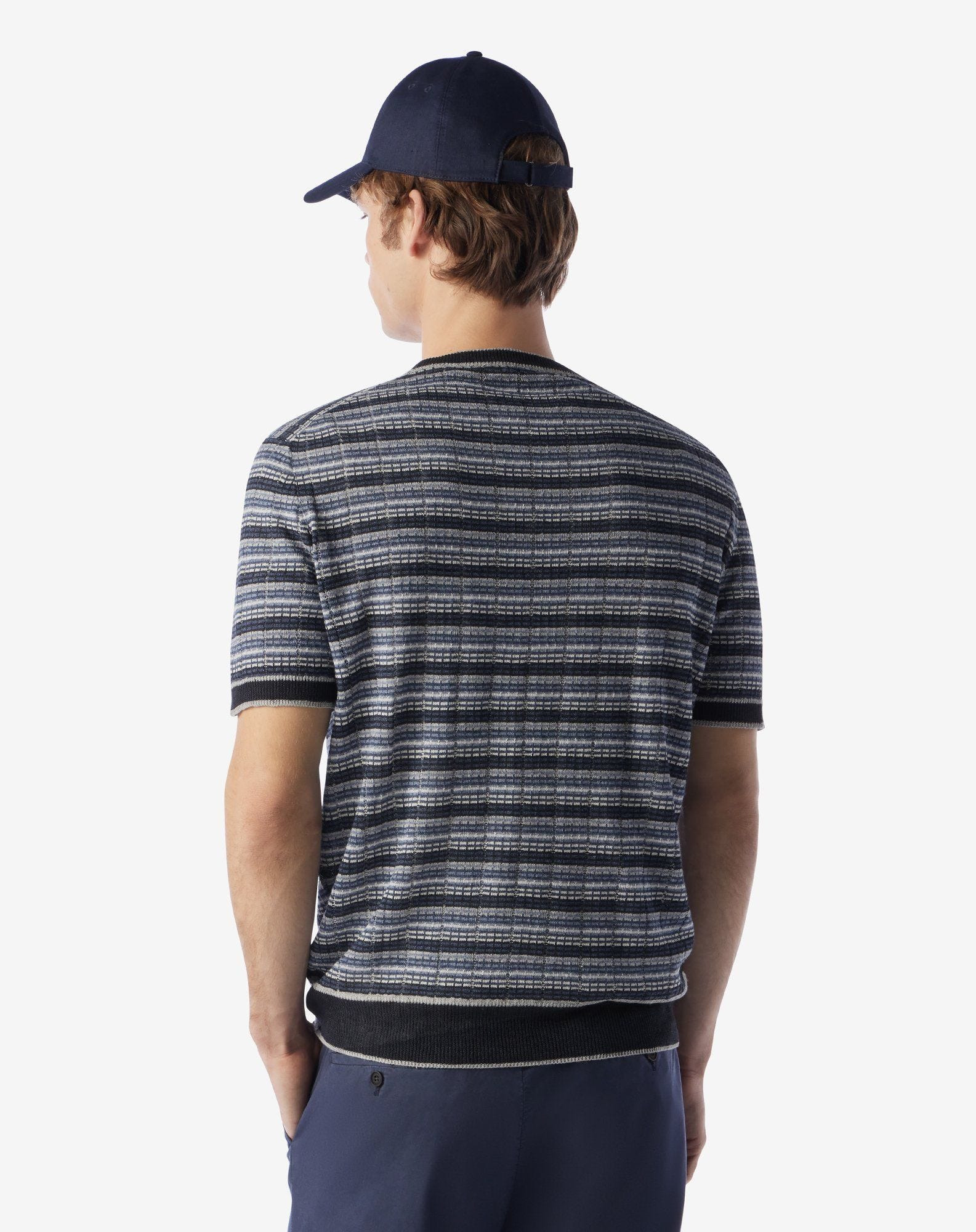 Blue crew neck linen and silk knitwear - 3