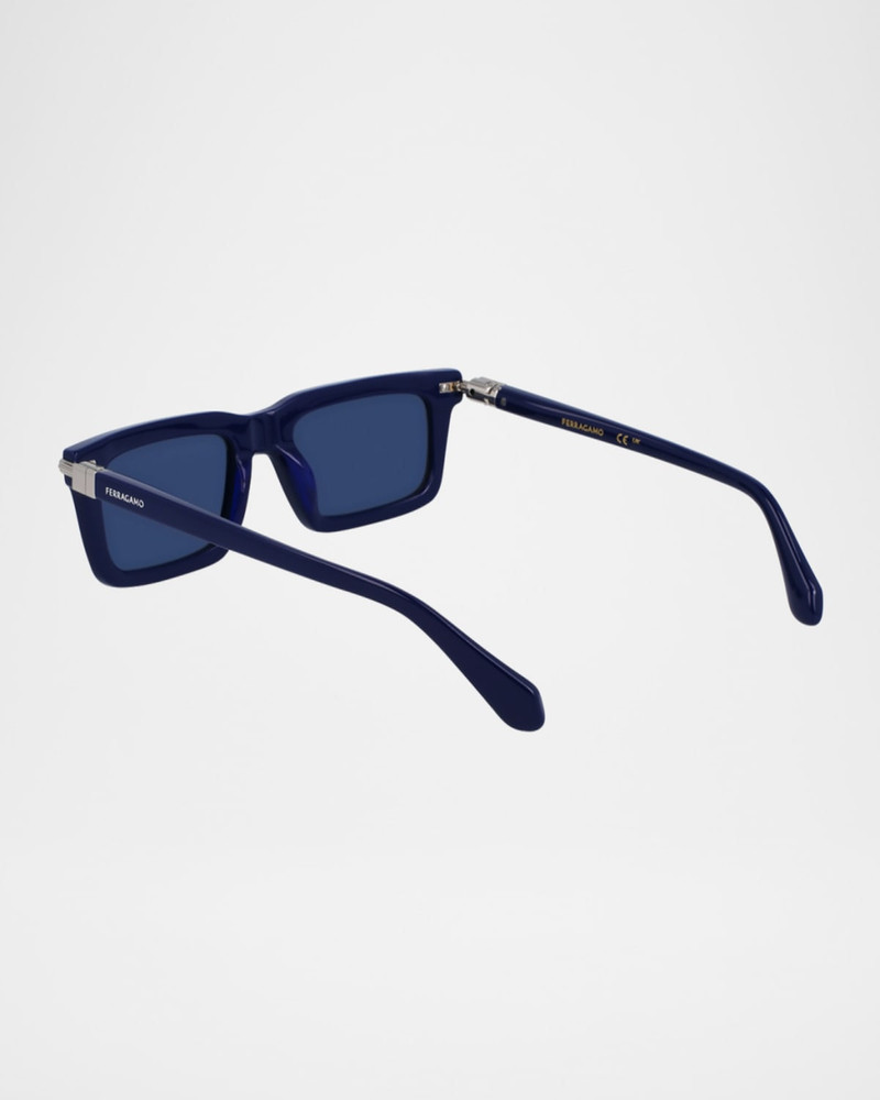 FERRAGAMO Men's Prisma Modified Acetate Rectangle Sunglasses, 53mm outlook