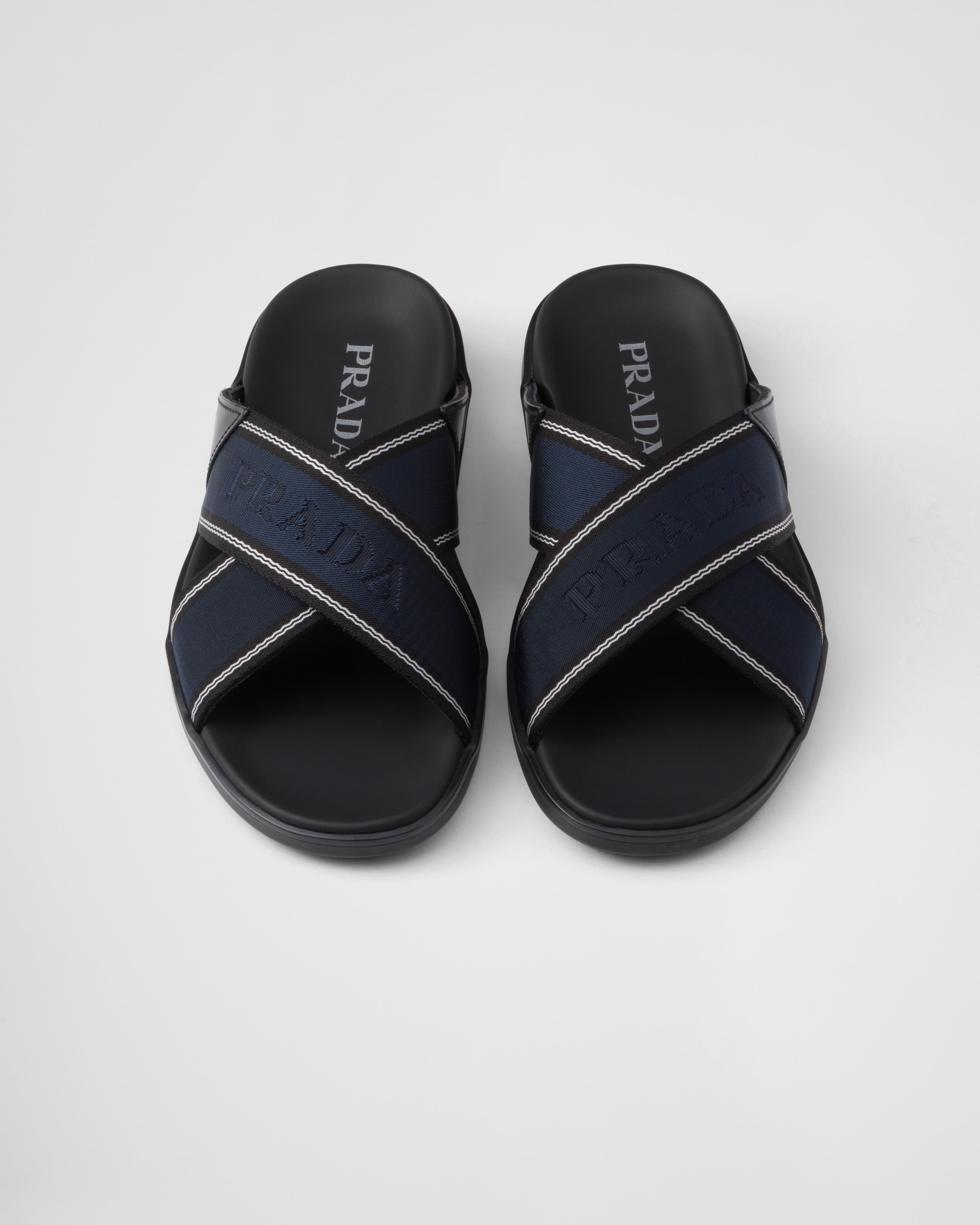 Brushed leather and Re-Nylon tape crisscross slides - 3