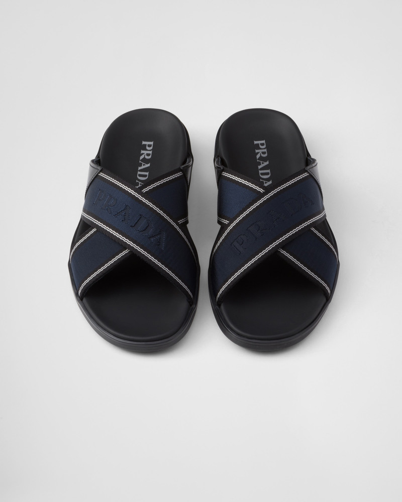 Brushed leather and Re-Nylon tape crisscross slides 3