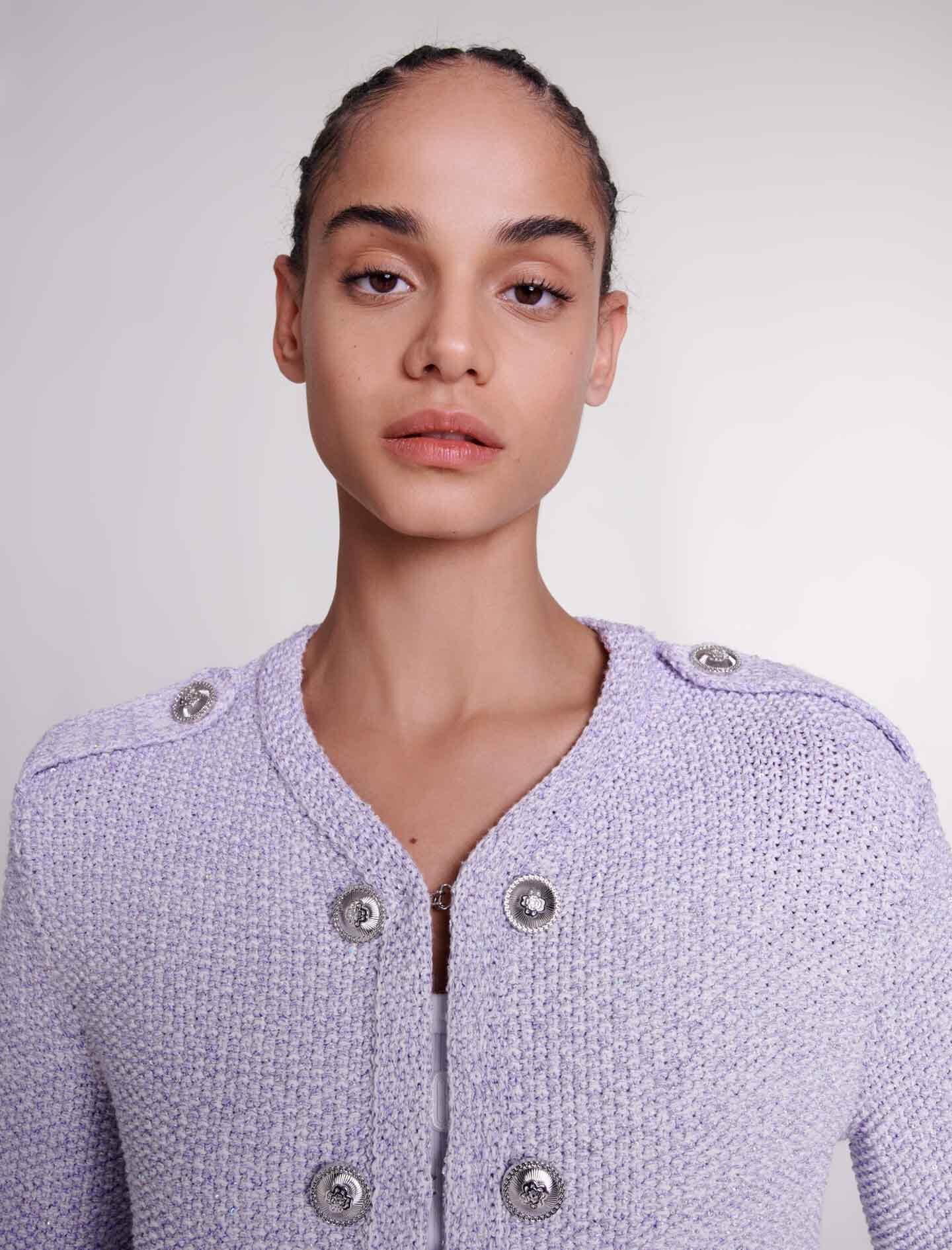 Cropped glitter knit cardigan - 6