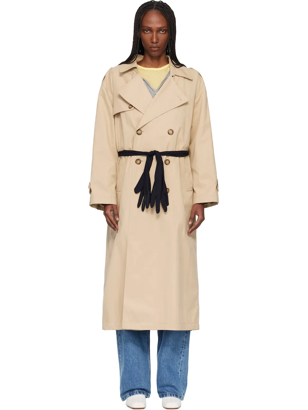 Beige Gloves Cotton Trench Coat - 1