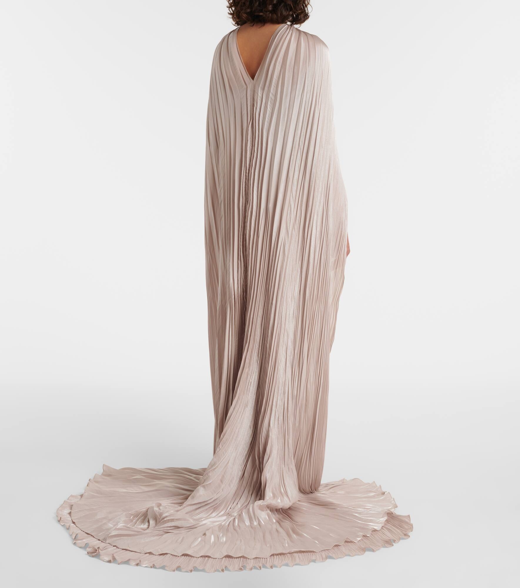 Caped gathered pleated silk gown - 3
