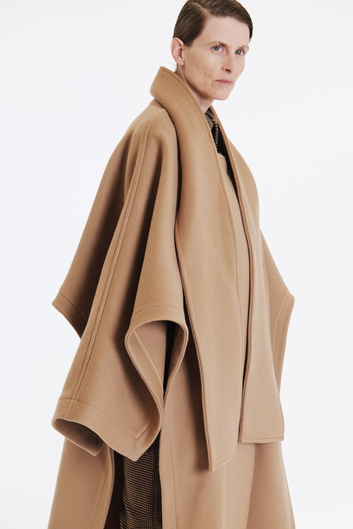 OPEN SLEEVE PONCHO COAT WITH SCARF DETAIL BEIGE - 5