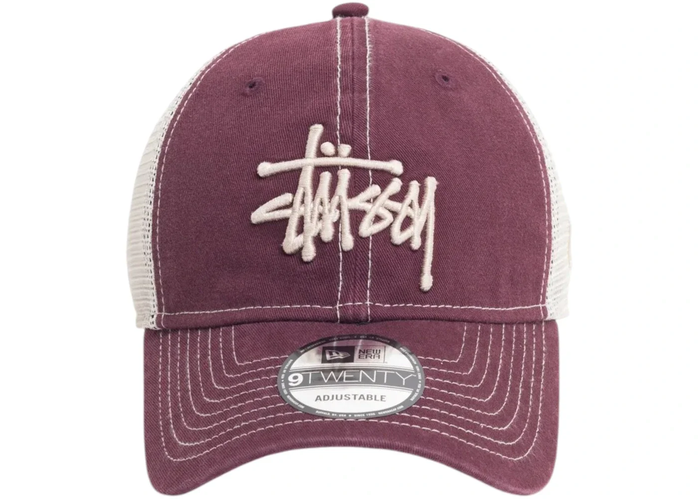 Stussy New Era 9Twenty Washed Basic Trucker Cap Maroon - 1