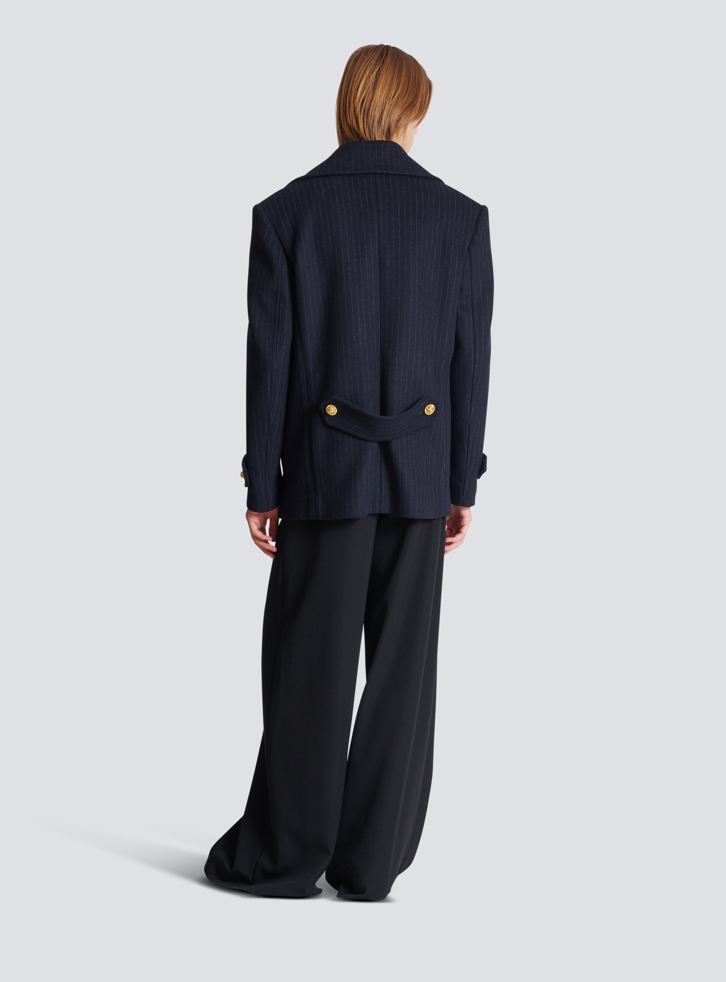 Short striped wool pea coat - 4