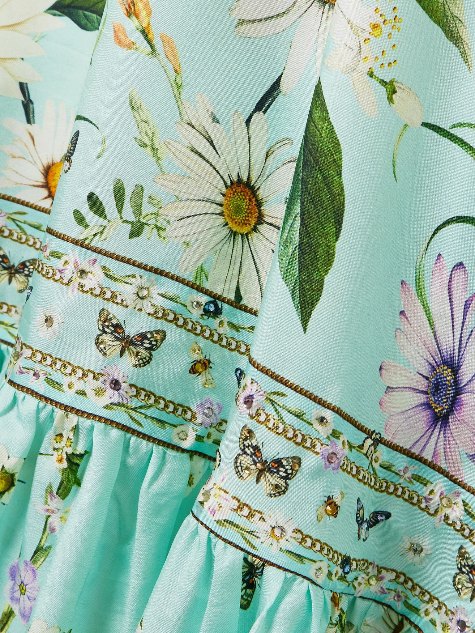 Strapless floral-print silk-twill maxi dress Turquoise - 4